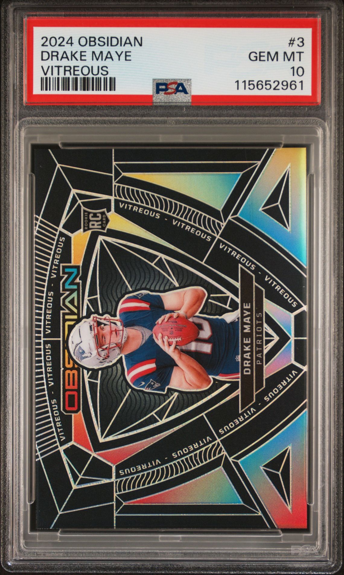 2024 Panini Obsidian Vitreous Drake Maye #3 Gem Mt 10 front