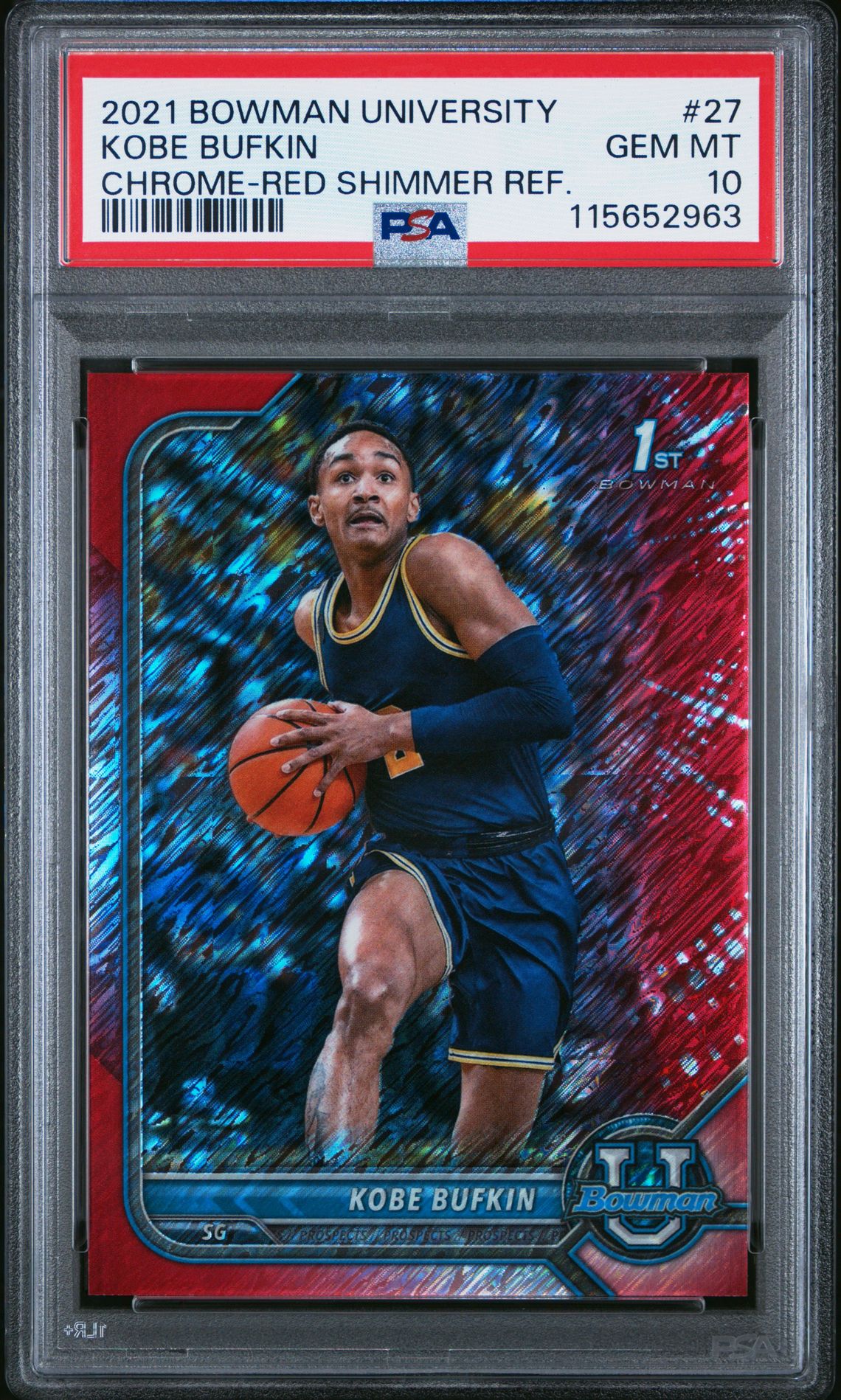 2021 Bowman University Kobe Bufkin #27 (Chrome-Red Shimmer Ref.) Gem Mt 10 front