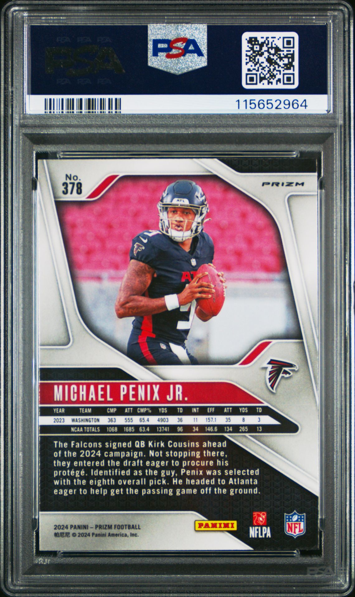 2024 Panini Prizm Michael Penix Jr. #378 (Silver Prizm) Gem Mt 10 back