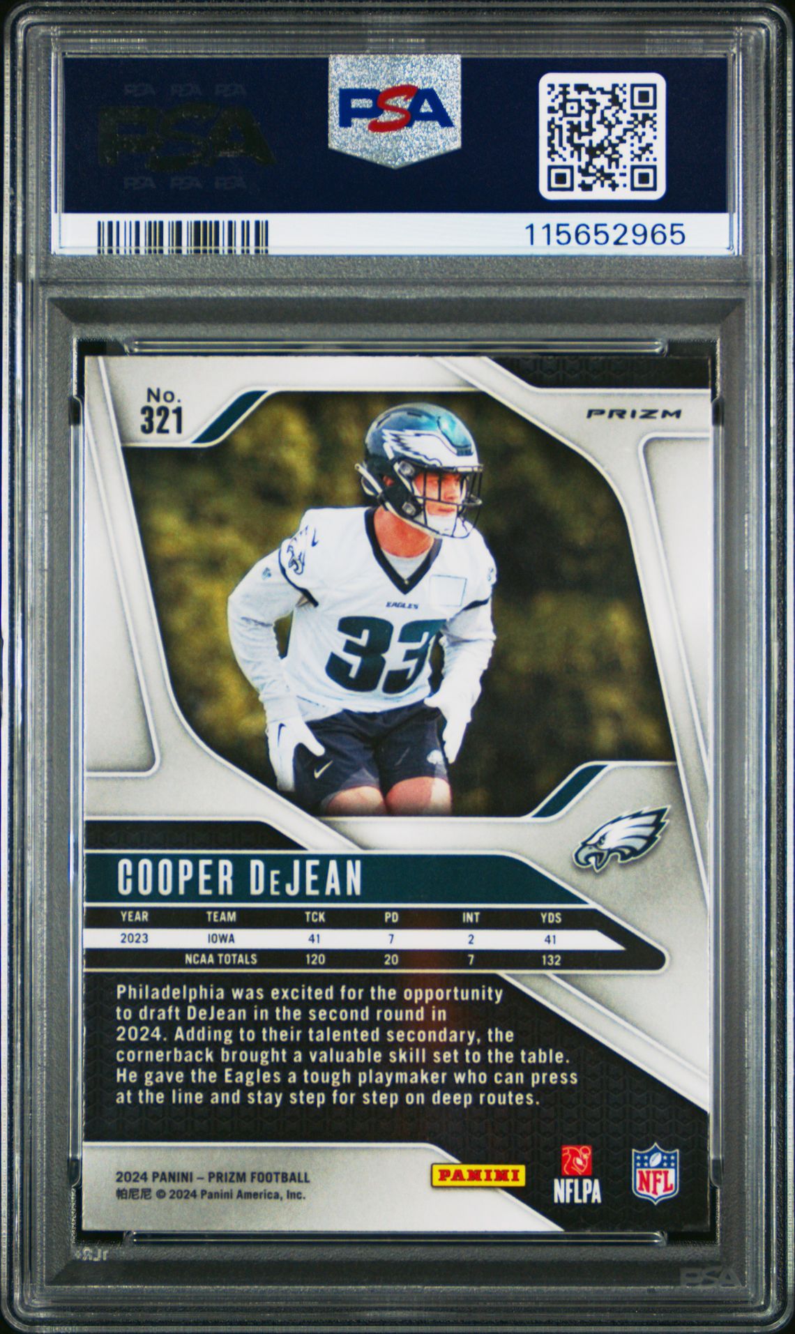 2024 Panini Prizm Cooper Dejean #321 (Silver Prizm) Gem Mt 10 back