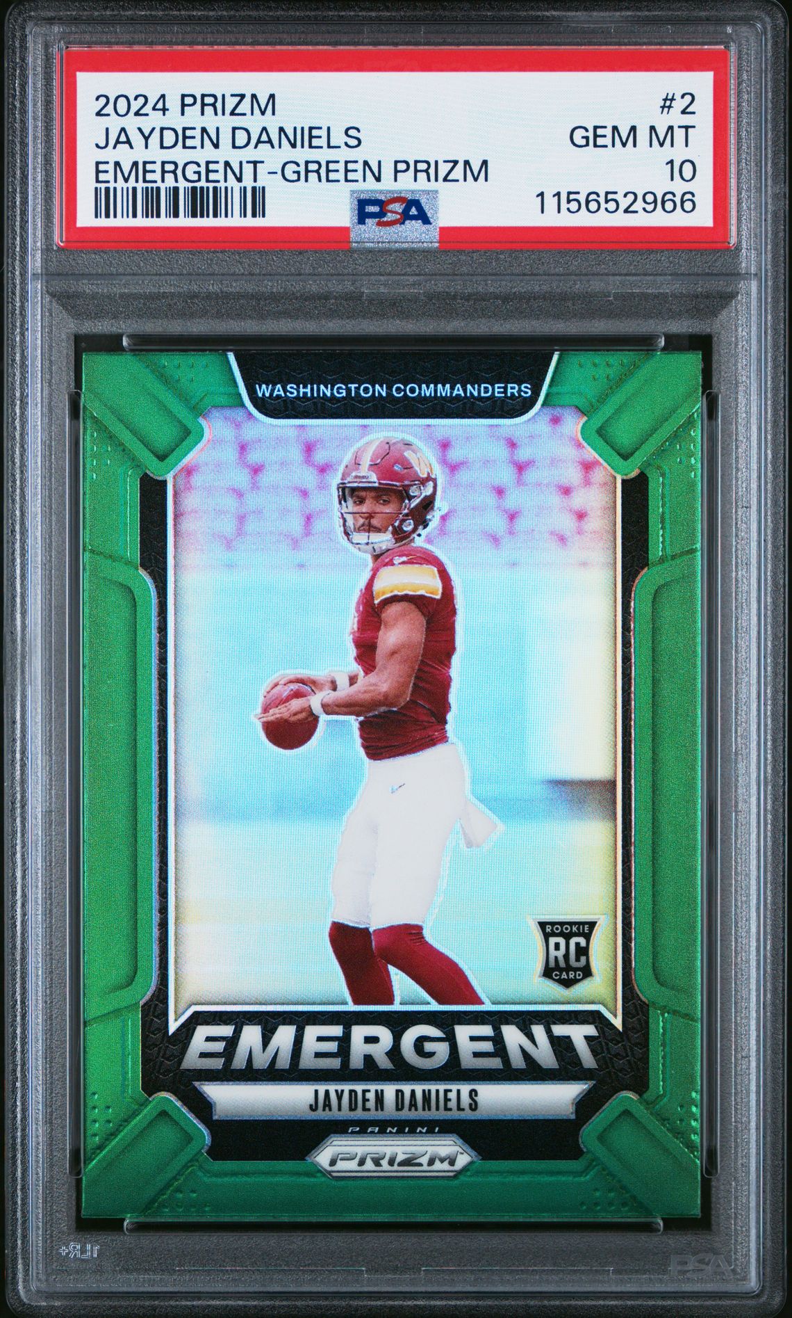 2024 Panini Prizm Emergent Jayden Daniels #2 (Emergent-Green Prizm) Gem Mt 10 front