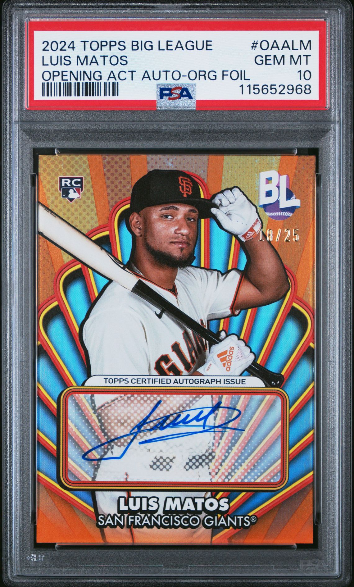 2024 Topps Big League Opening Act Autographs Luis Matos #Oaalm (Opening Act Auto-Org Foil) Gem Mt 10 front