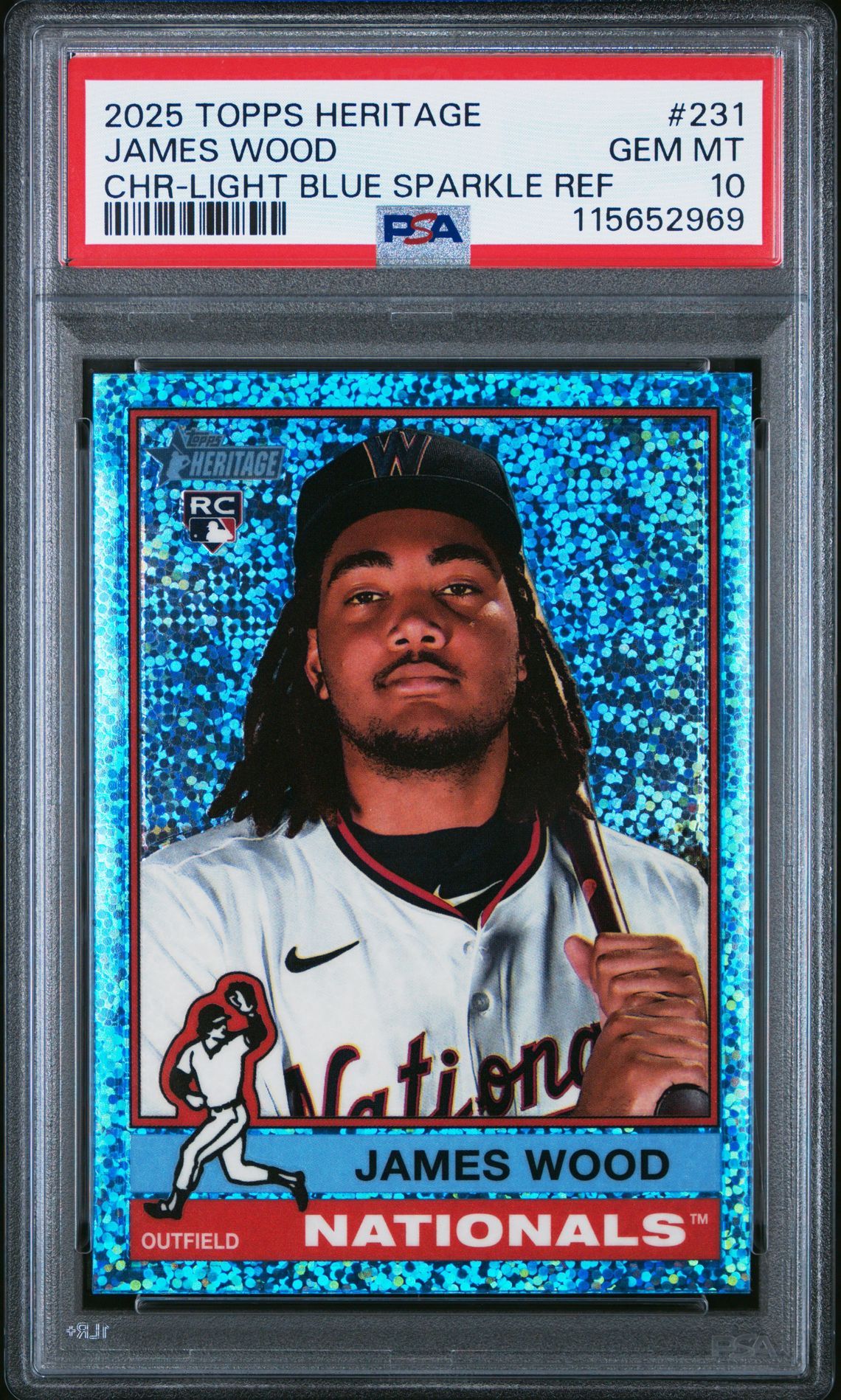 2025 Topps Heritage James Wood #231 (Chr-Light Blue Sparkle Ref) Gem Mt 10 front