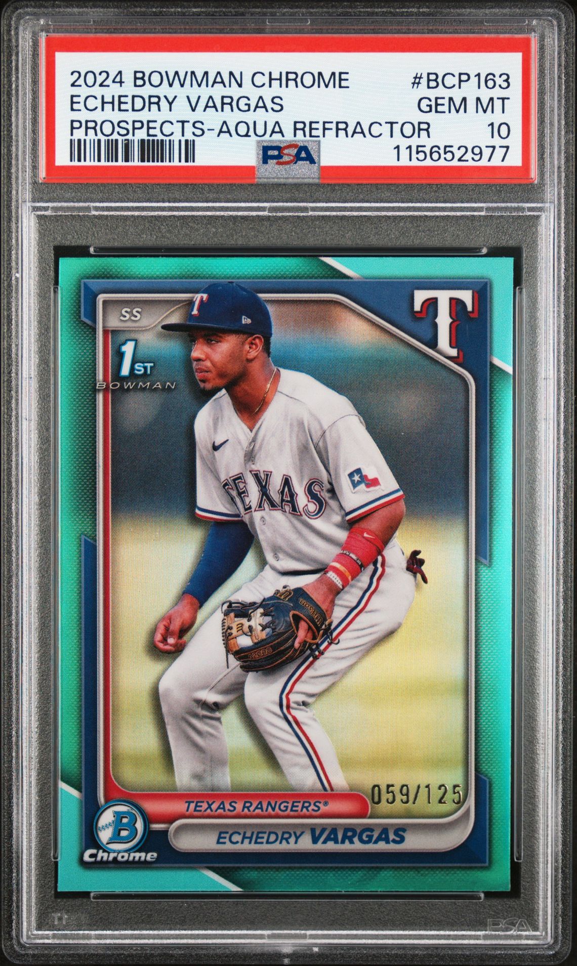 2024 Bowman Chrome Prospects Echedry Vargas #Bcp163 (Prospects-Aqua Refractor) Gem Mt 10 front