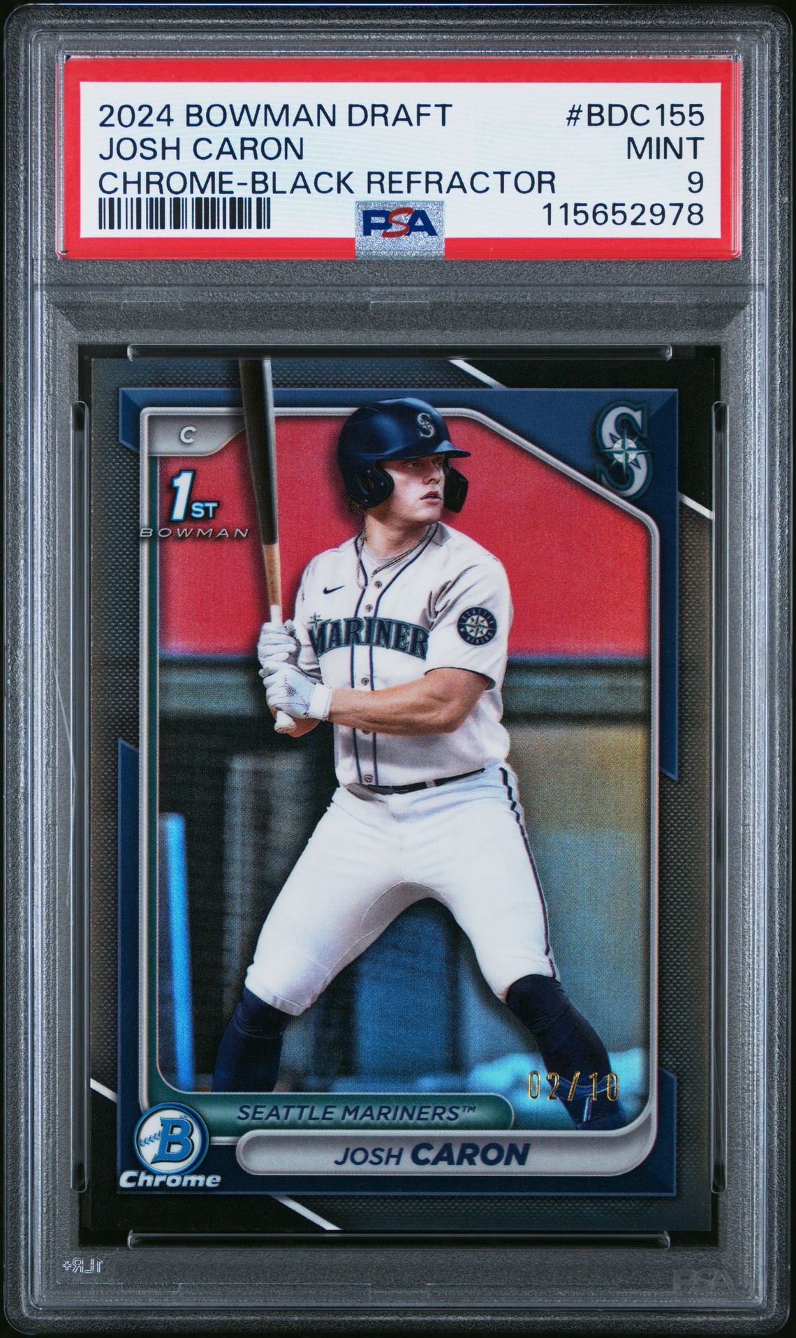 2024 Bowman Draft Josh Caron #Bdc155 (Chrome-Black Refractor) Mint 9 front