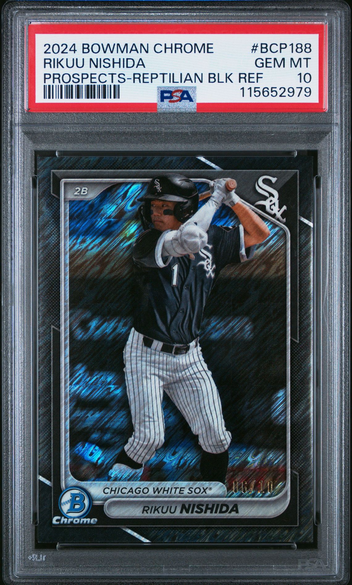 2024 Bowman Chrome Prospects Rikuu Nishida #Bcp188 (Prospects-Reptilian Blk Ref) Gem Mt 10 front