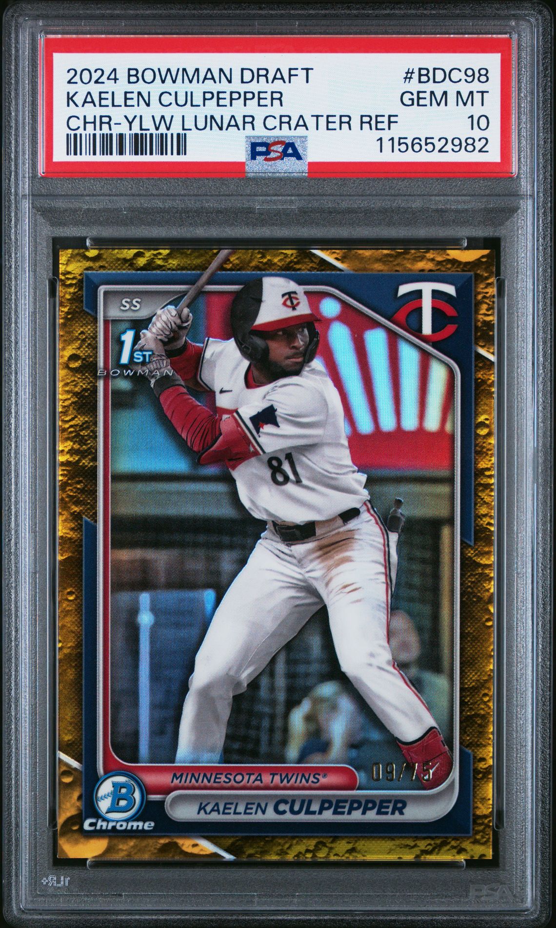 2024 Bowman Draft Kaelen Culpepper #Bdc98 (Chr-Ylw Lunar Crater Ref) Gem Mt 10 front