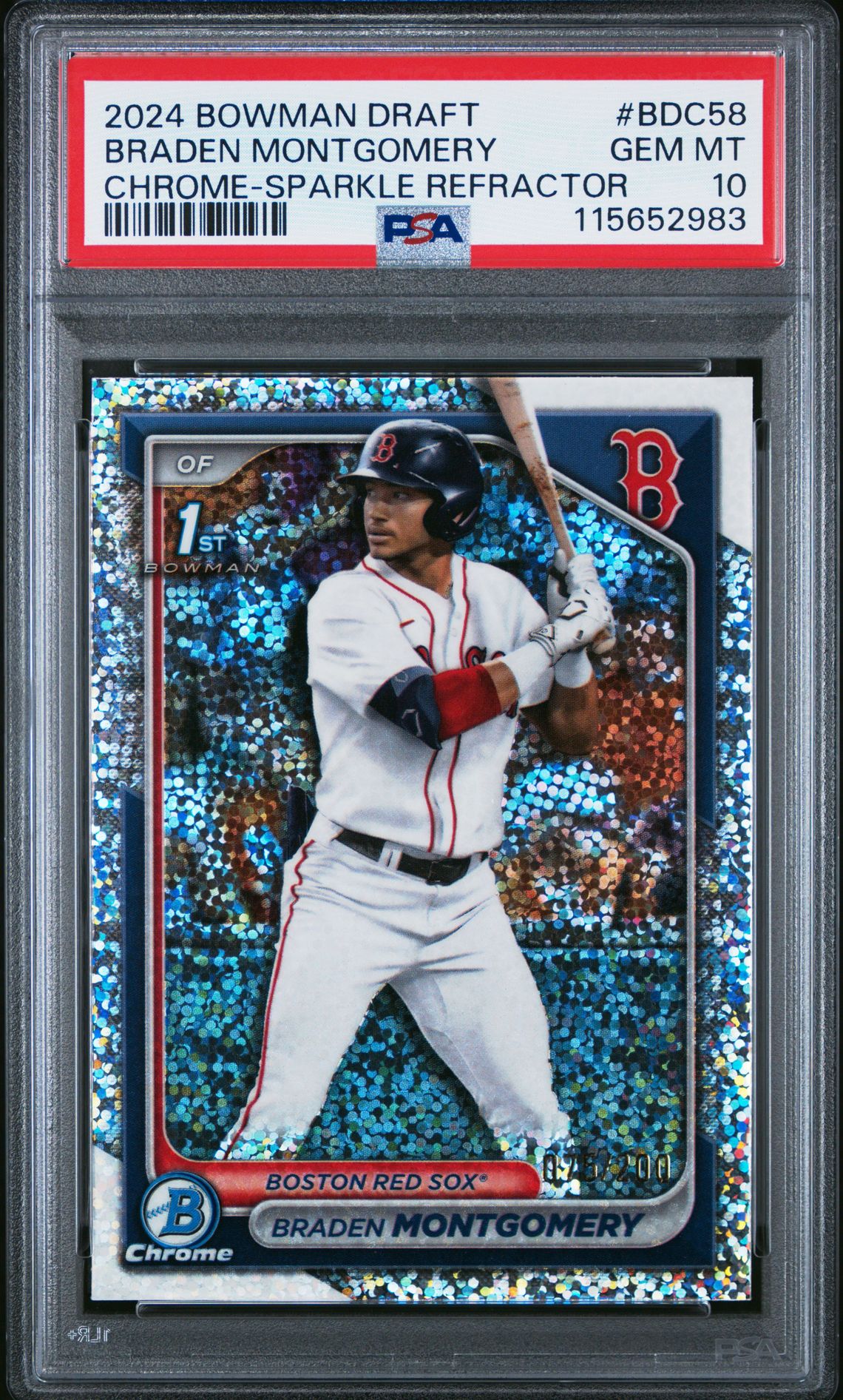 2024 Bowman Draft Braden Montgomery #Bdc58 (Chrome-Sparkle Refractor) Gem Mt 10 front view - PSA graded GEM MT 10