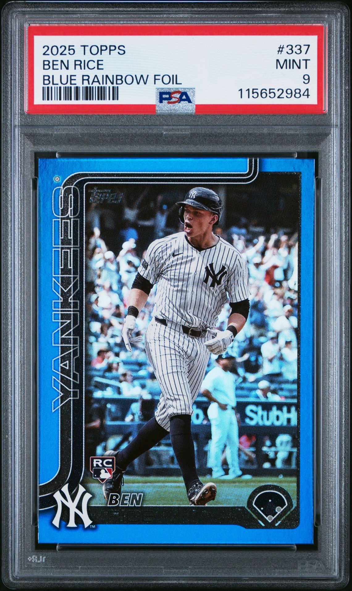 2025 Topps Ben Rice #337 (Blue Rainbow Foil) Mint 9 front