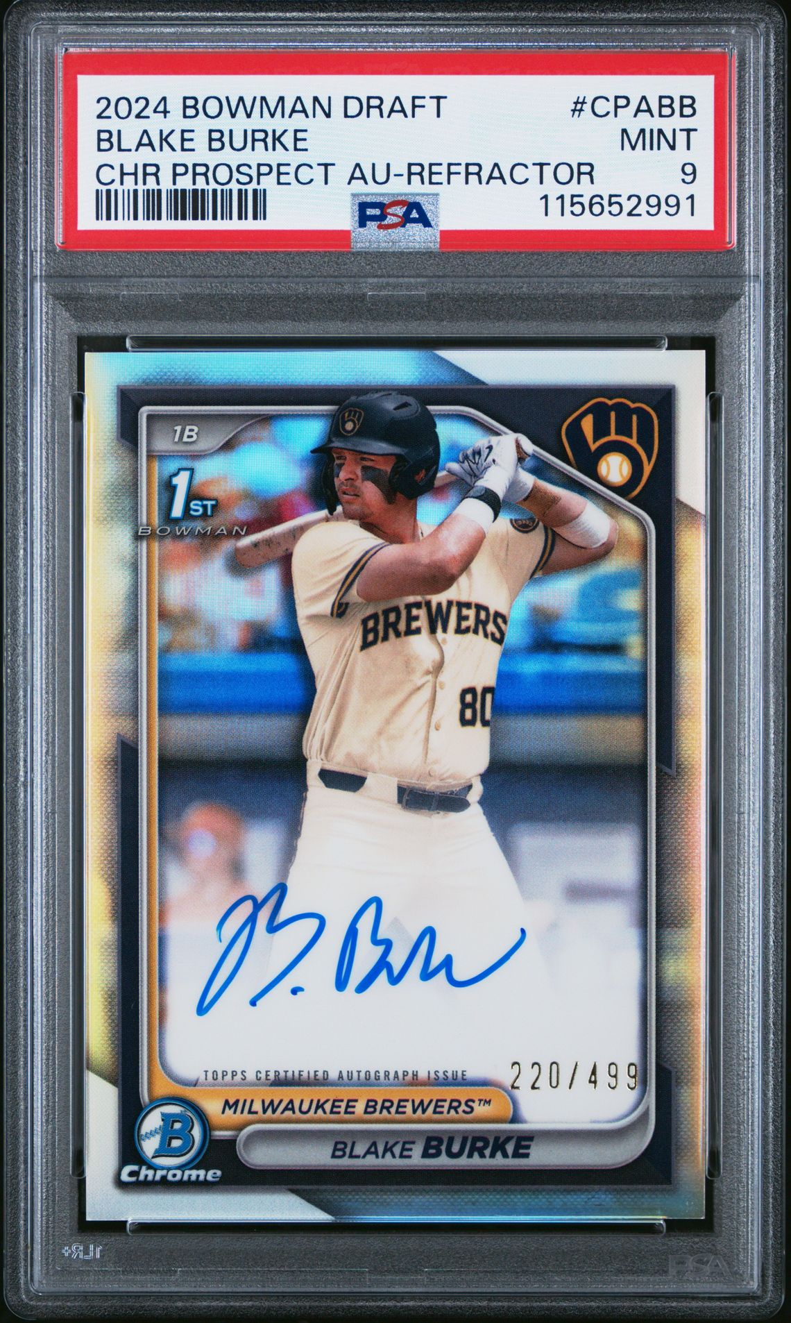 2024 Bowman Draft Chrome Prospect Autographs Blake Burke #Cpabb (Chr Prospect Au-Refractor) Mint 9 front