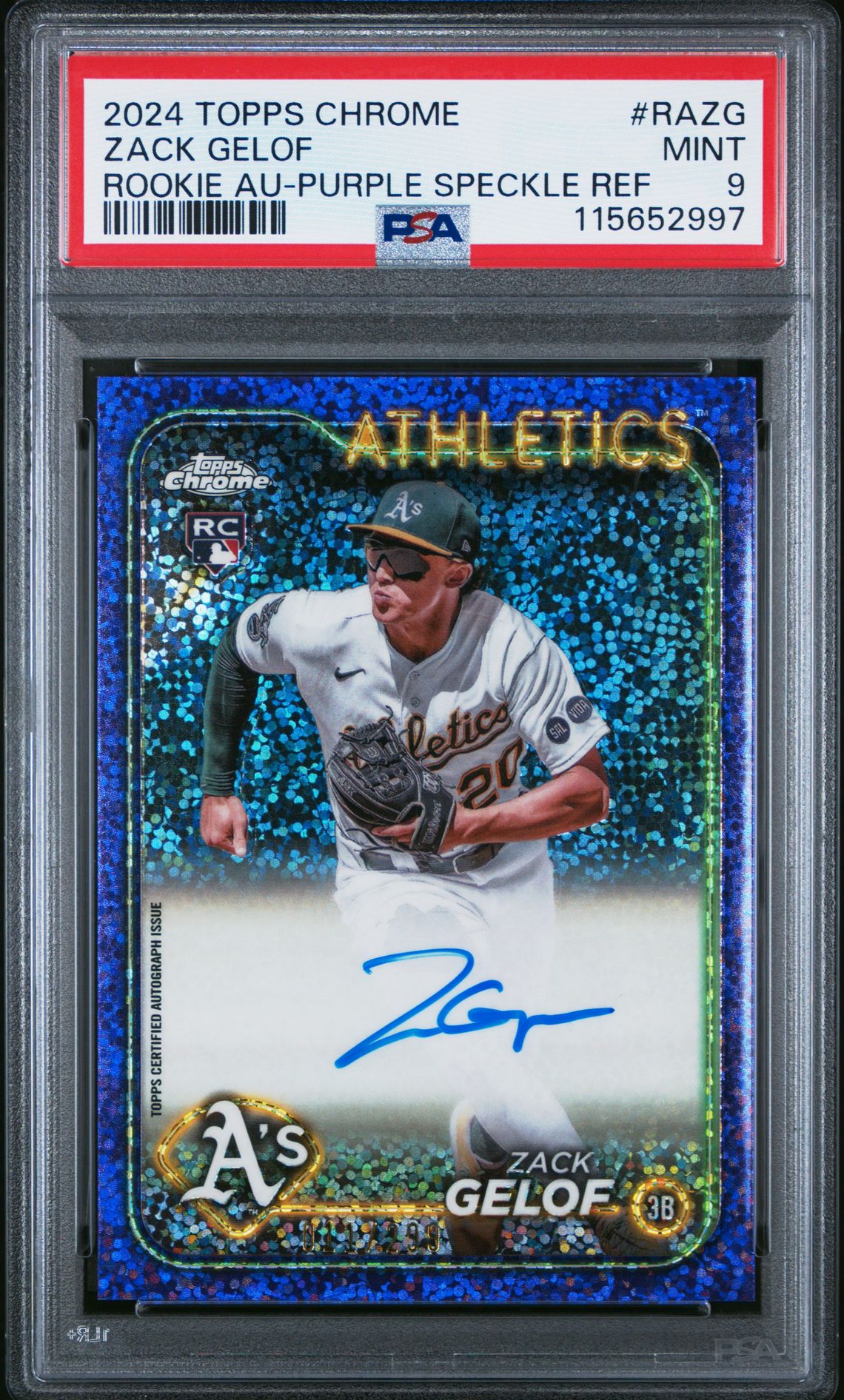 2024 Topps Chrome Rookie Autographs Zack Gelof #Razg (Rookie Au-Purple Speckle Ref) Mint 9 front