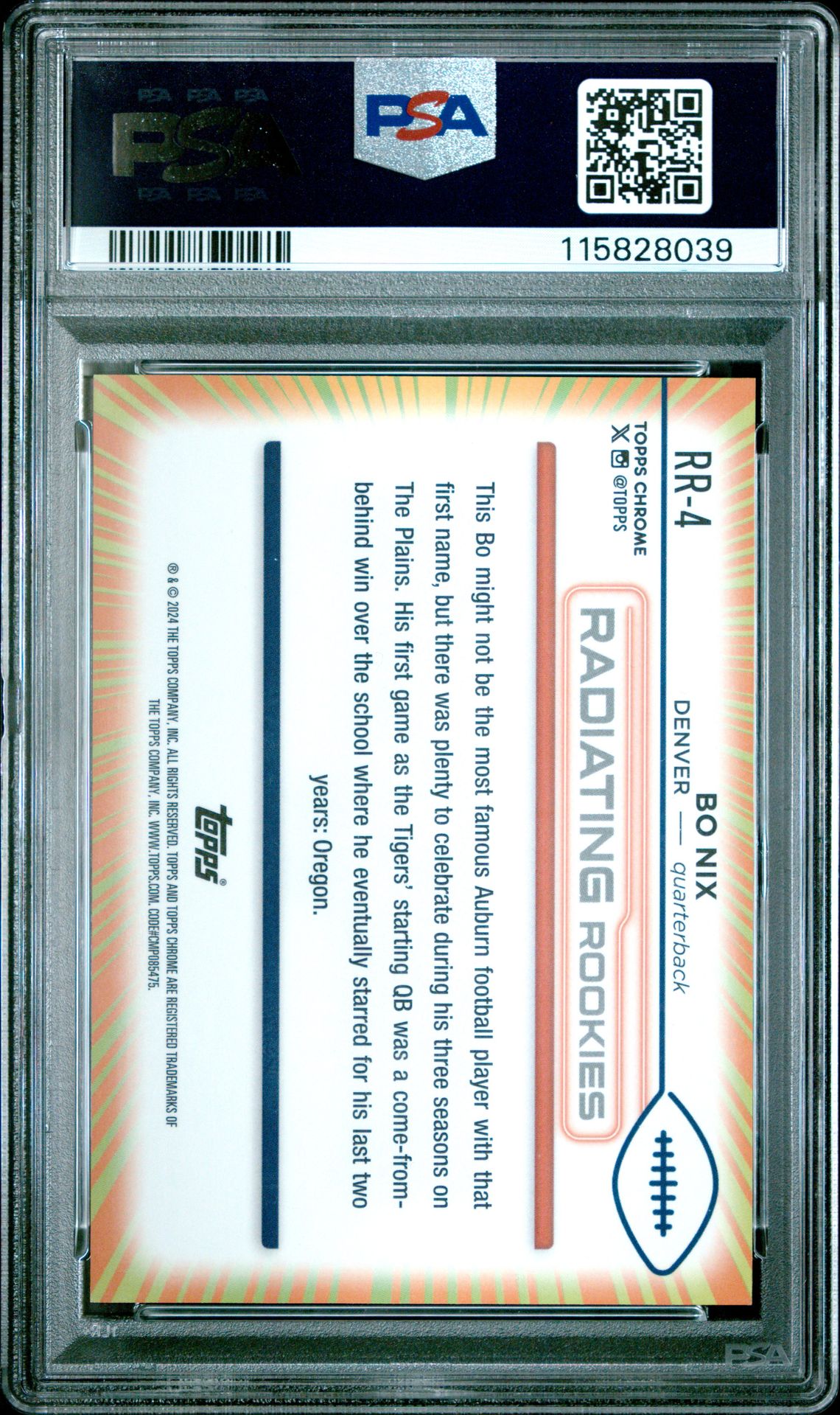 2024 Topps Chrome Radiating Rookies Bo Nix #Rr4 Mint 9 back