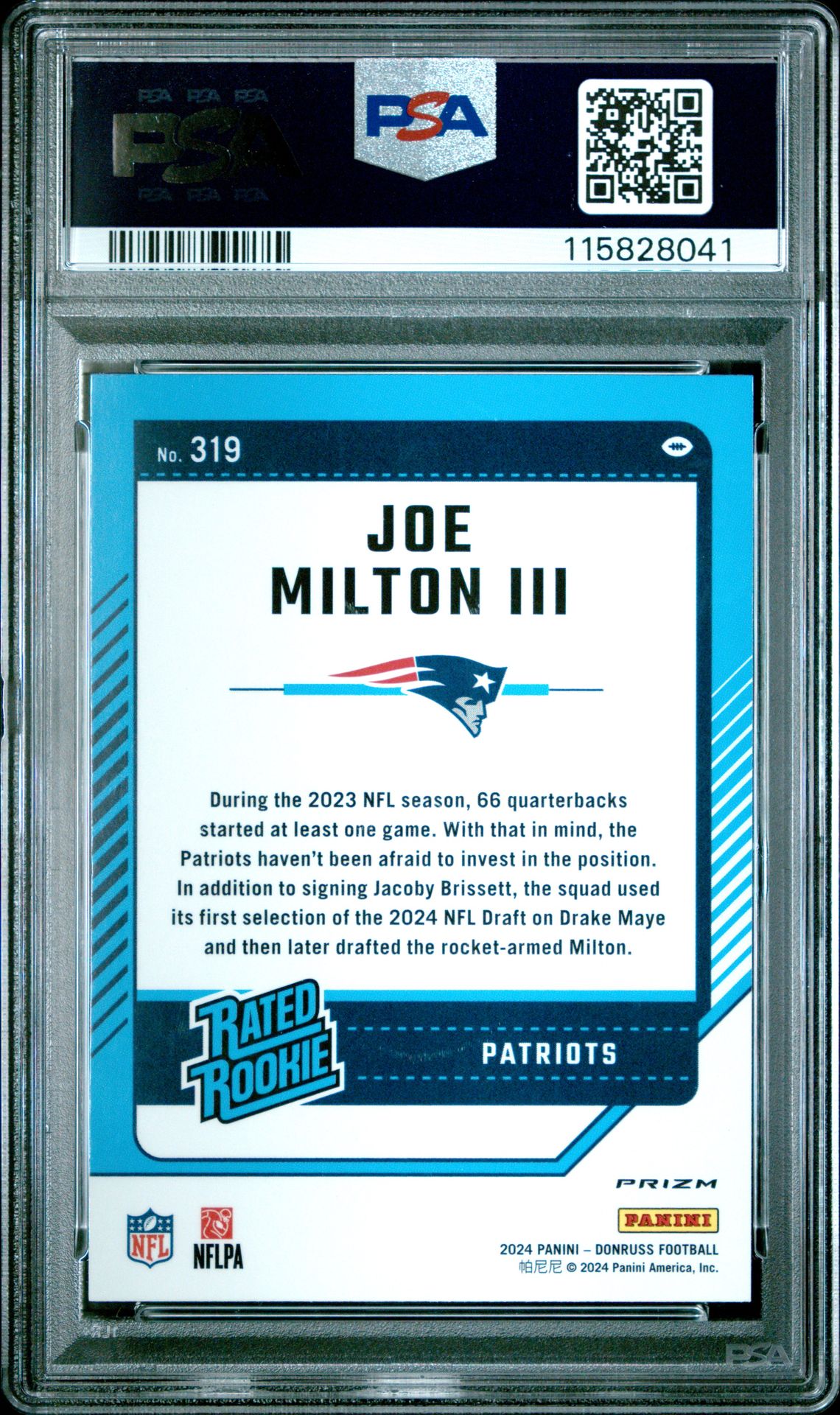 2024 Panini Donruss Joe Milton Iii #319 (Optic Preview-Pink) Mint 9 back