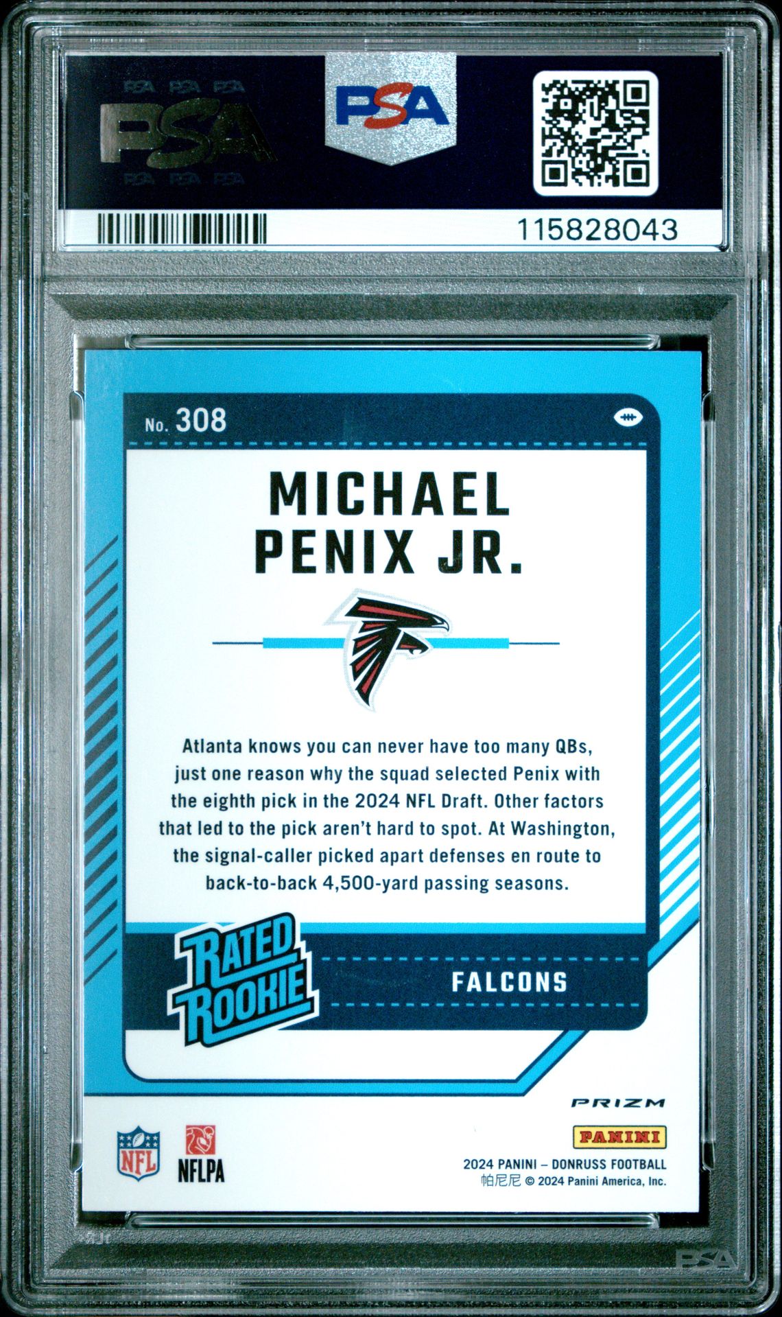 2024 Panini Donruss Michael Penix Jr. #308 (Optic Preview-Pink) Mint 9 back