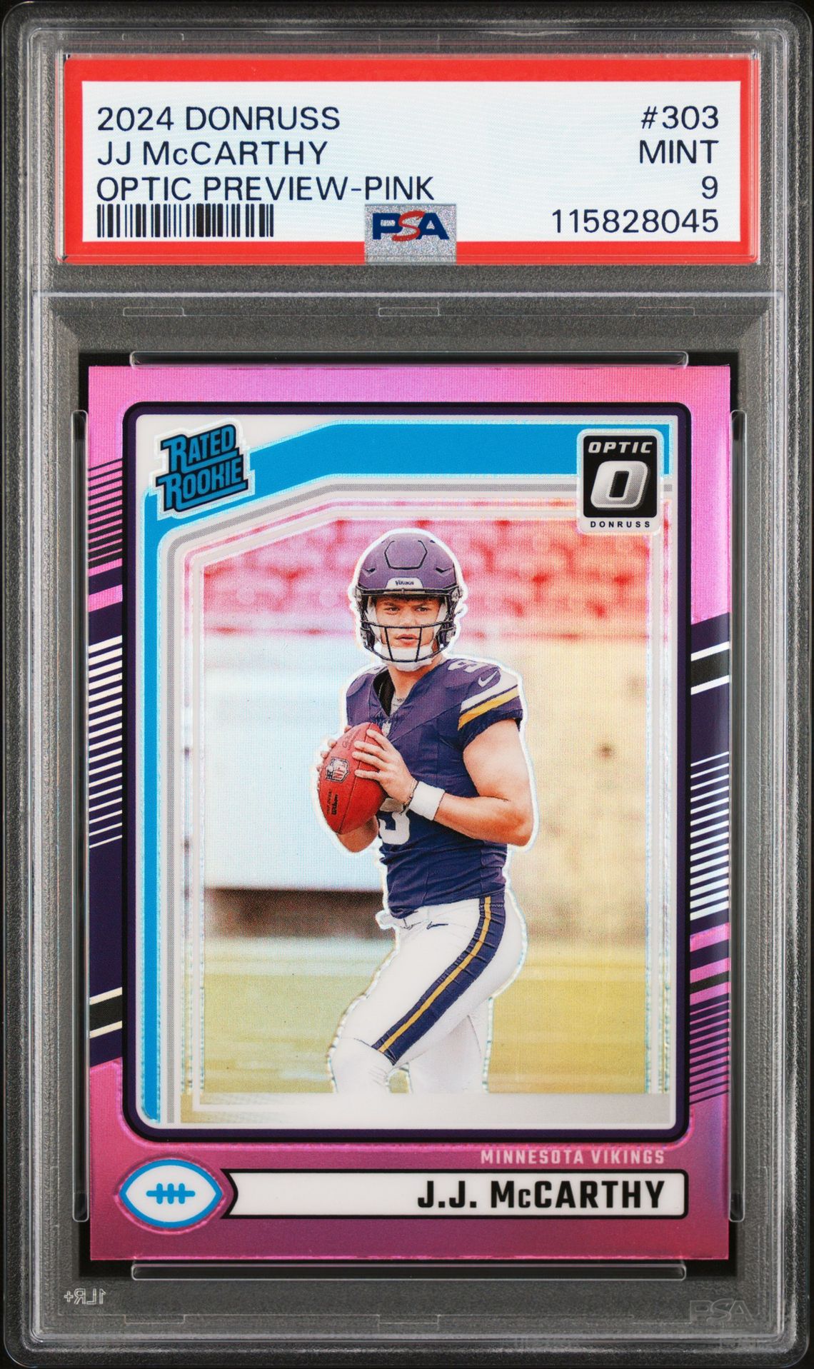 2024 Panini Donruss Jj Mccarthy #303 (Optic Preview-Pink) Mint 9 front