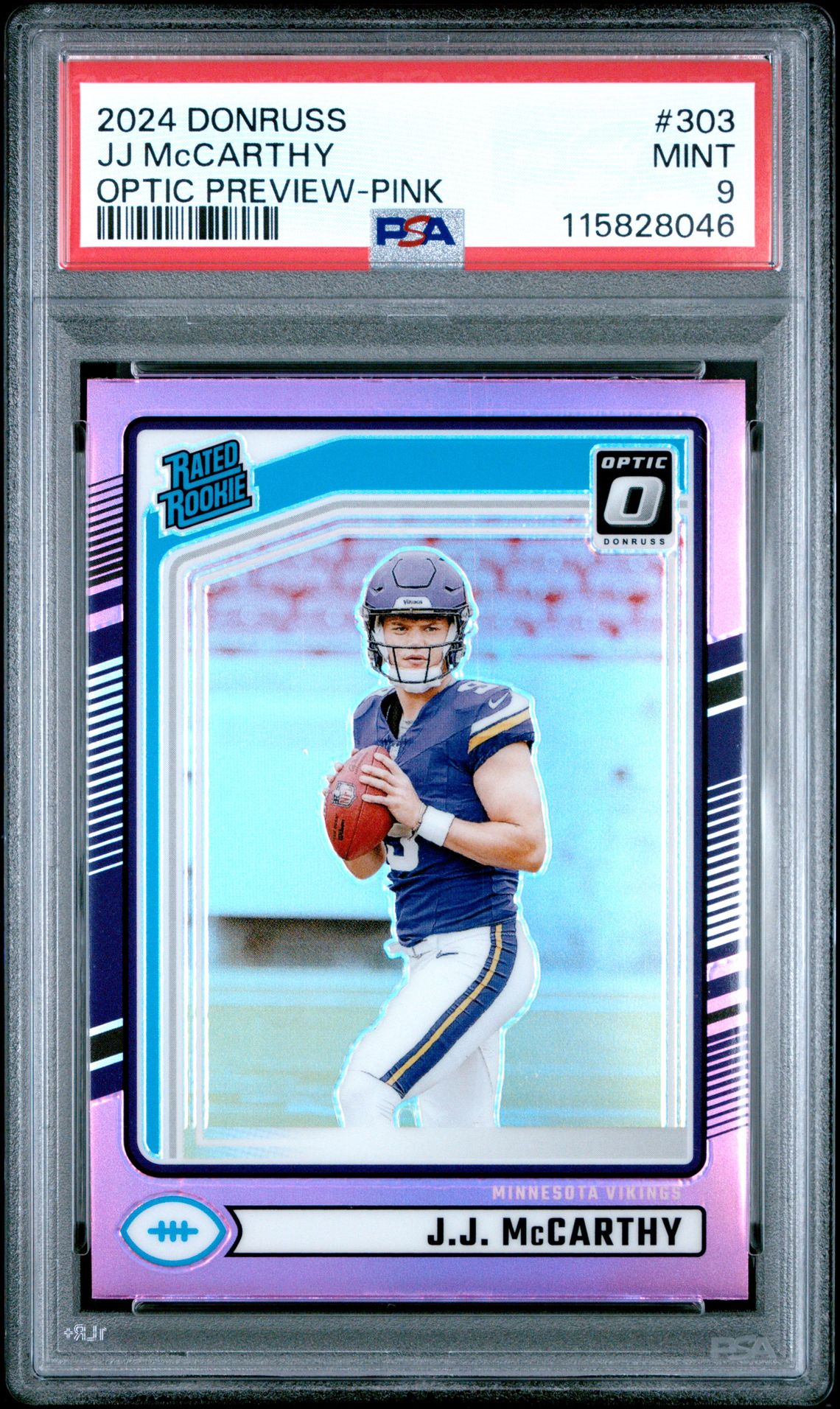 2024 Panini Donruss Jj Mccarthy #303 (Optic Preview-Pink) Mint 9 front