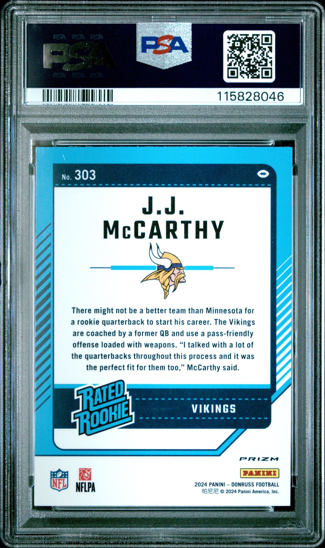 2024 Panini Donruss Jj Mccarthy #303 (Optic Preview-Pink) Mint 9 back