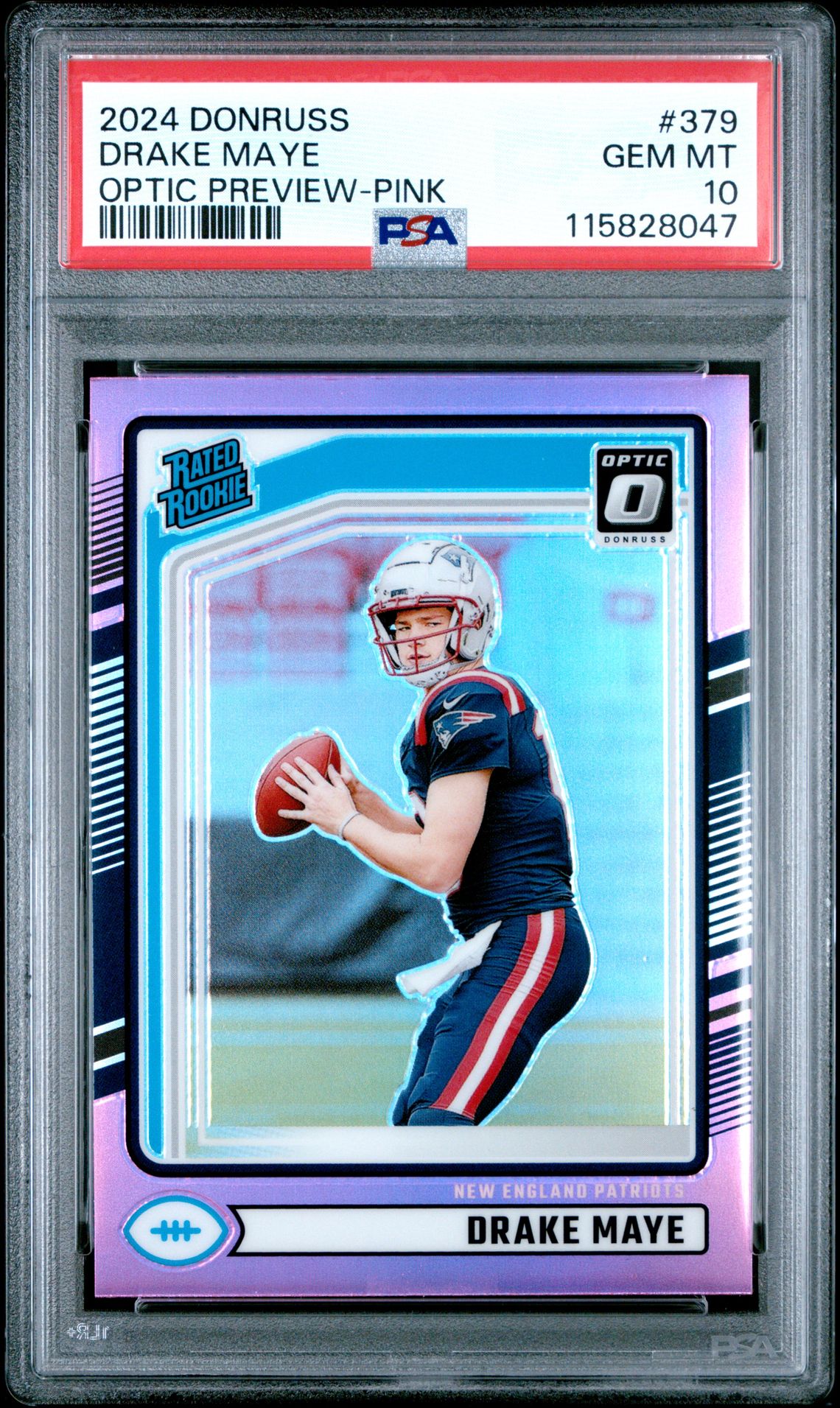 2024 Panini Donruss Drake Maye #379 (Optic Preview-Pink) Gem Mt 10 front