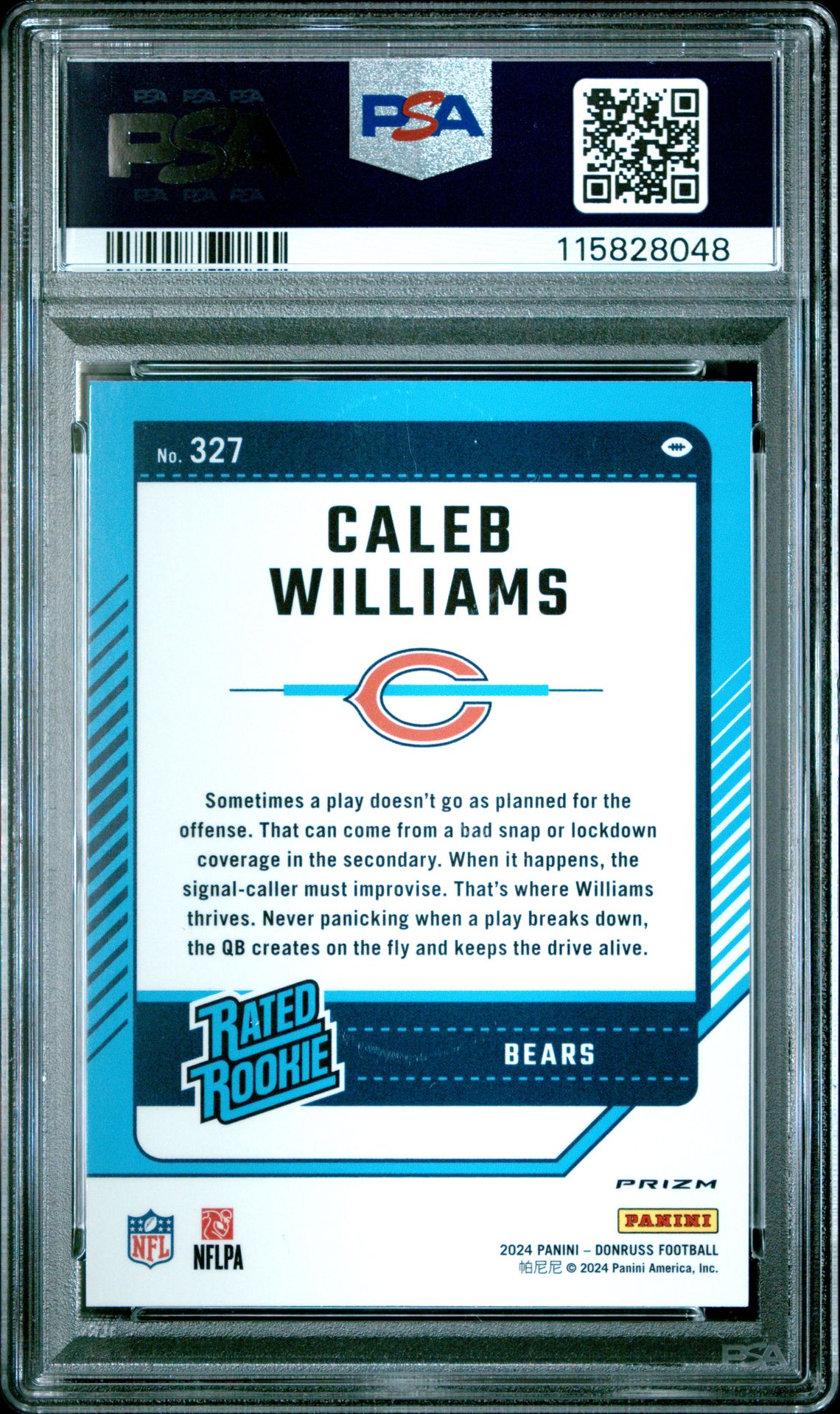 2024 Panini Donruss Caleb Williams #327 (Optic Preview-Pink) Mint 9 back
