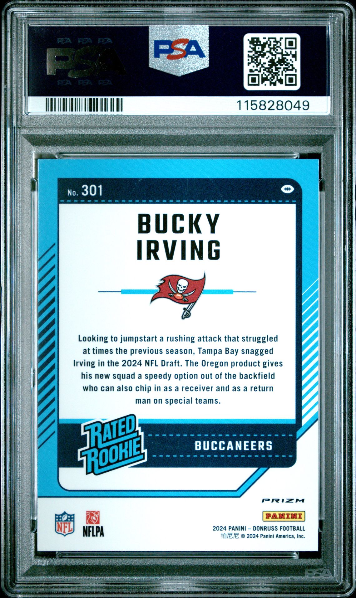 2024 Panini Donruss Bucky Irving #301 (Optic Preview-Red Wave) Mint 9 back