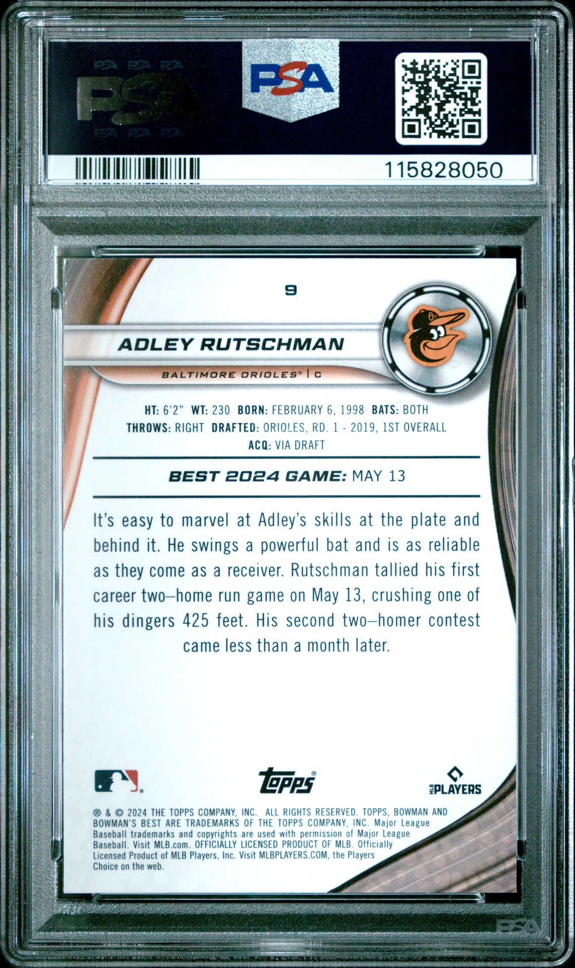 2024 Bowman's Best Adley Rutschman #9 (Gold Refractor) Gem Mt 10 back