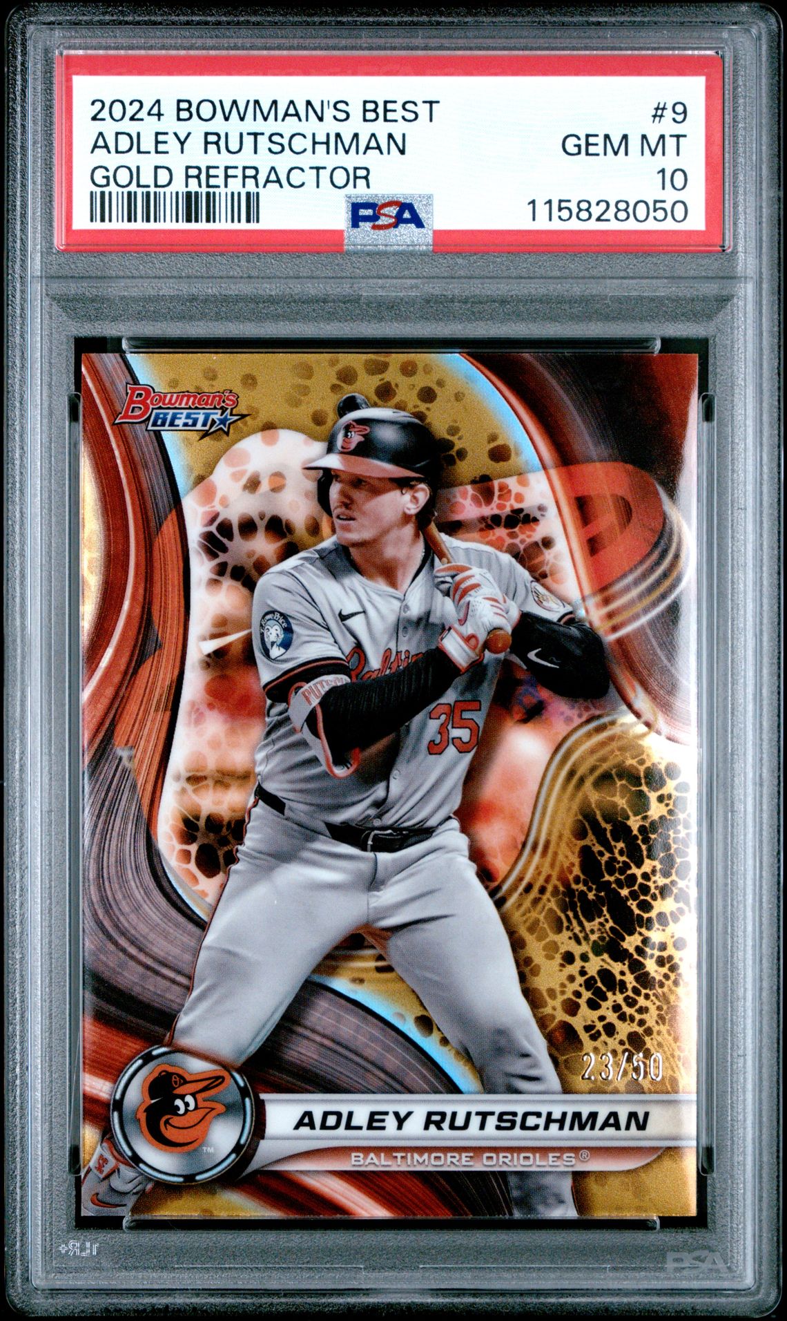 2024 Bowman's Best Adley Rutschman #9 (Gold Refractor) Gem Mt 10 front
