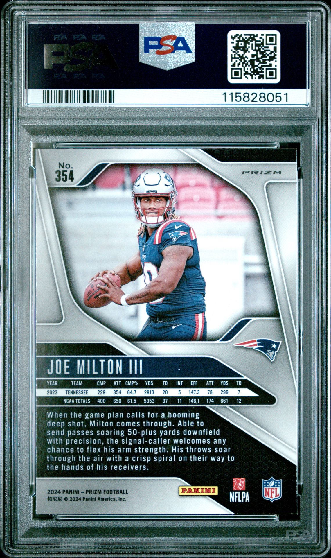 2024 Panini Prizm Joe Milton Iii #354 (Green Wave) Mint 9 back