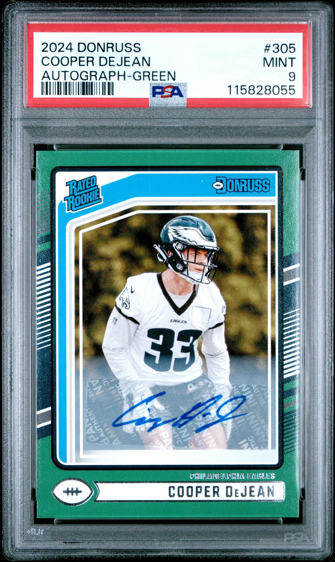 2024 Panini Donruss Cooper Dejean #305 (Autograph-Green) Mint 9 front