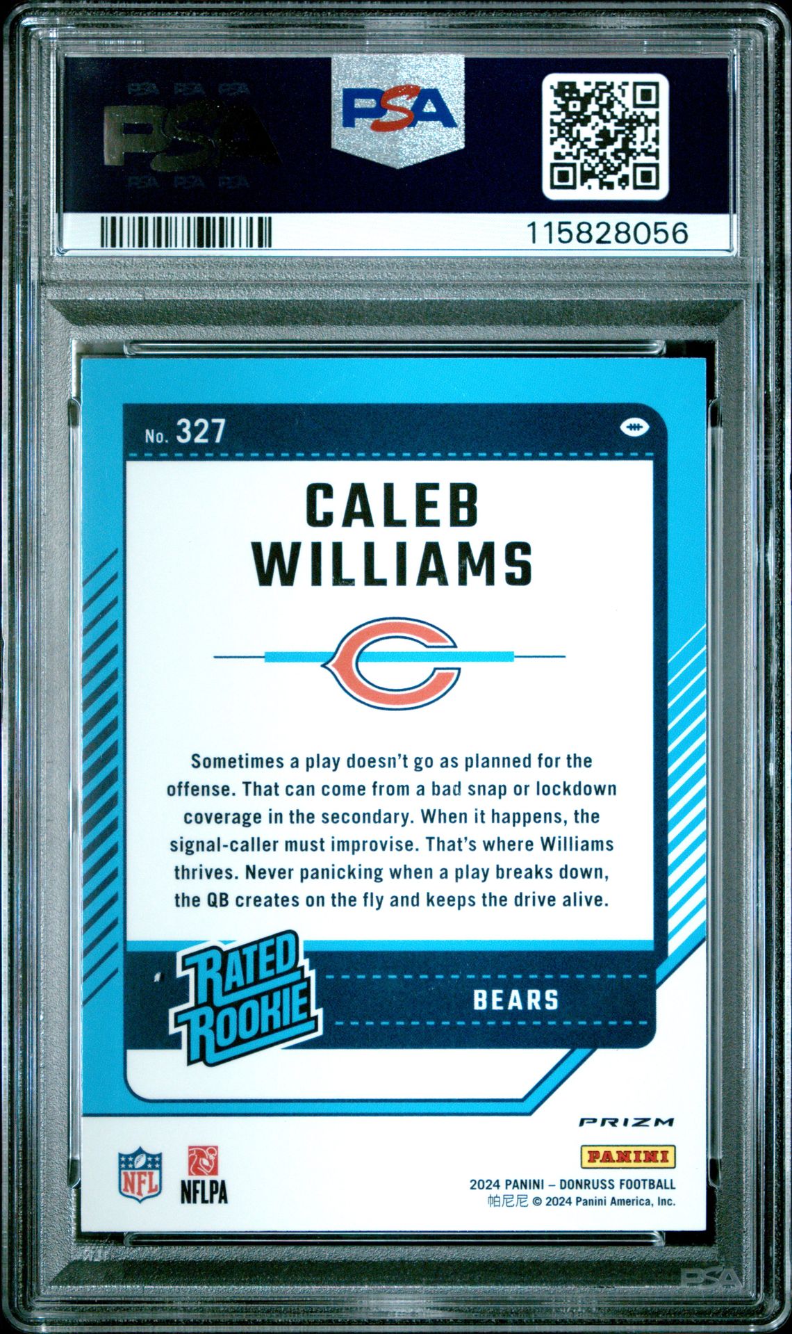 2024 Panini Donruss Caleb Williams #327 (Optic Preview-Red Wave) Gem Mt 10 back