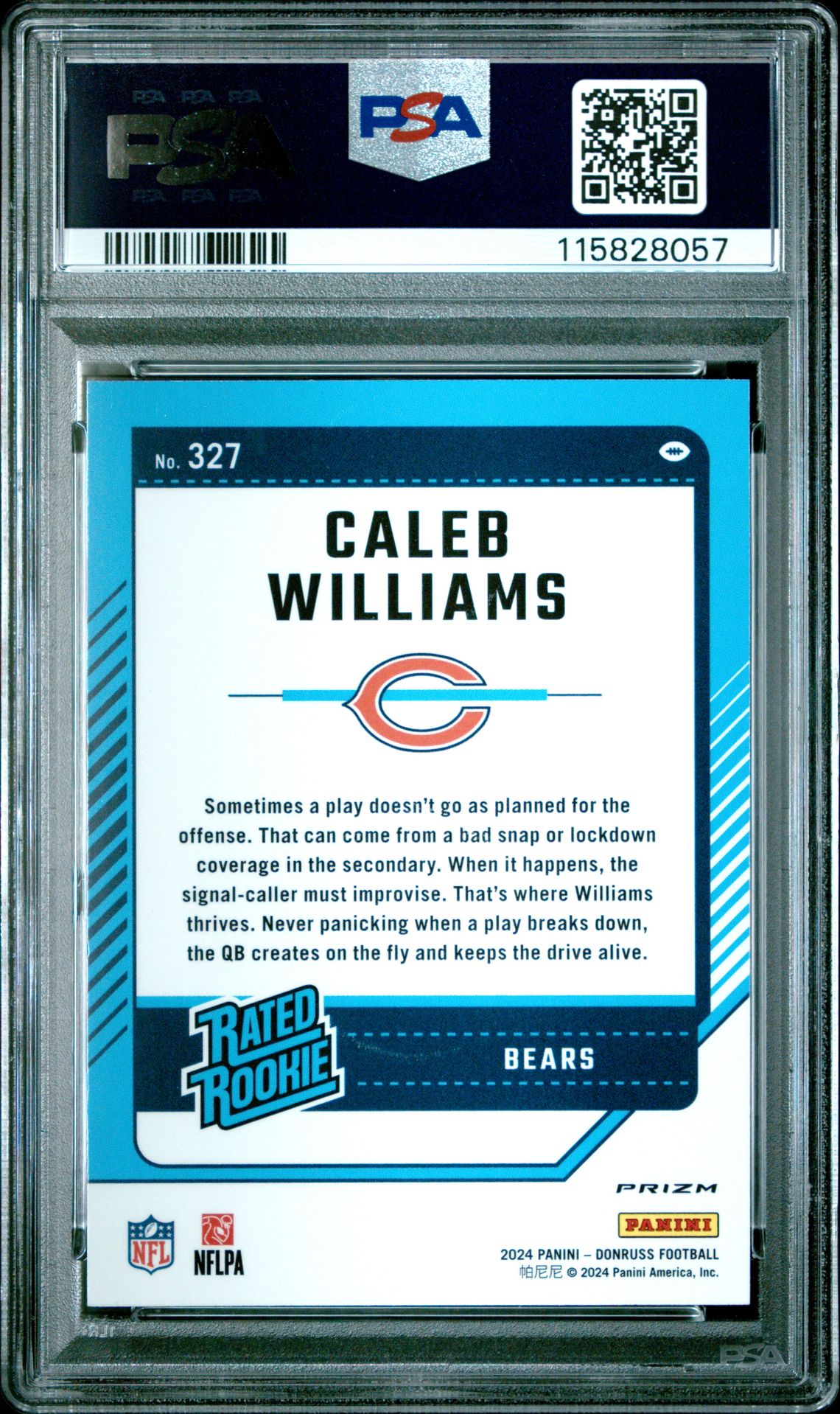 2024 Panini Donruss Caleb Williams #327 (Optic Preview-Red Wave) Gem Mt 10 back