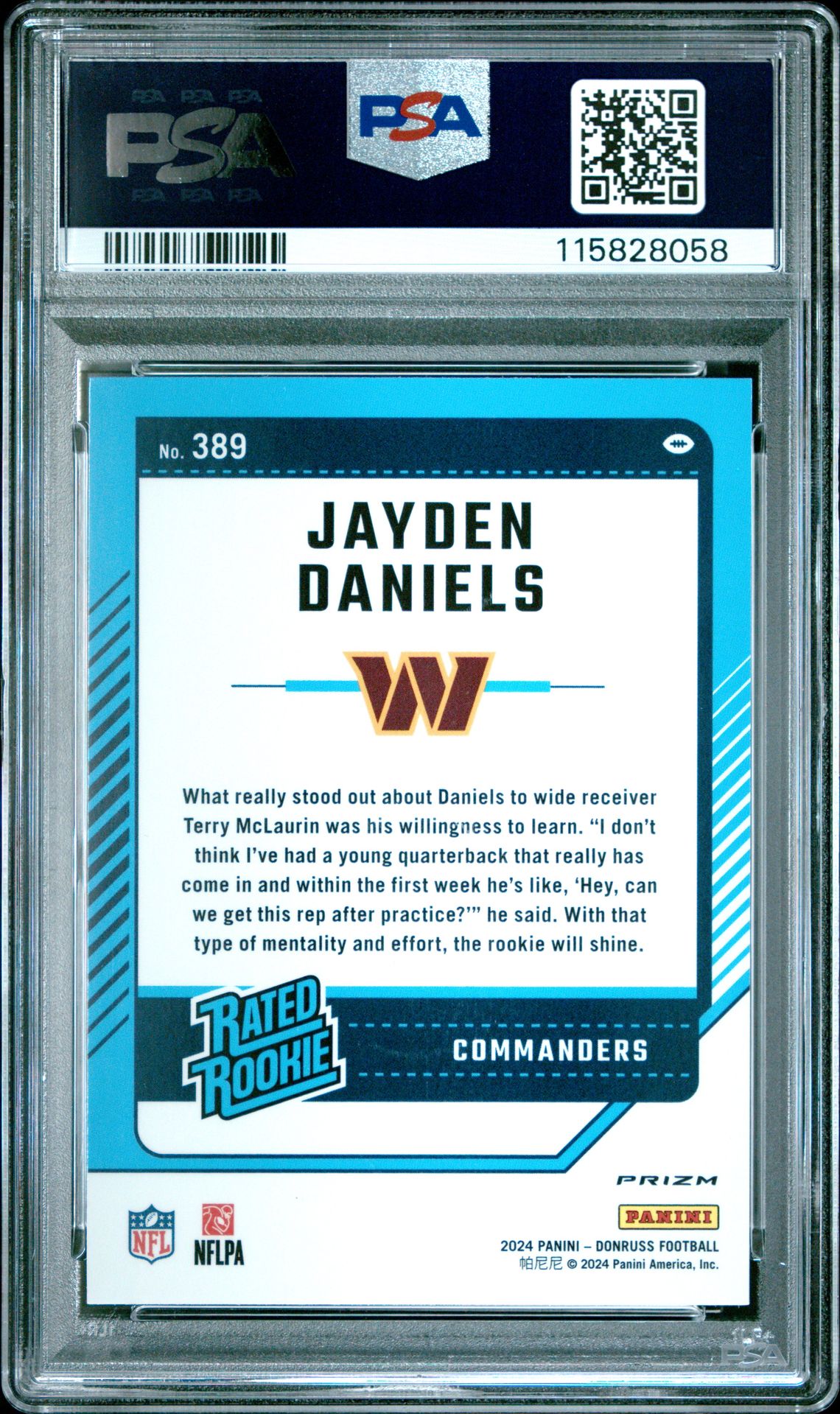 2024 Panini Donruss Jayden Daniels #389 (Optic Preview-Red Wave) Gem Mt 10 back