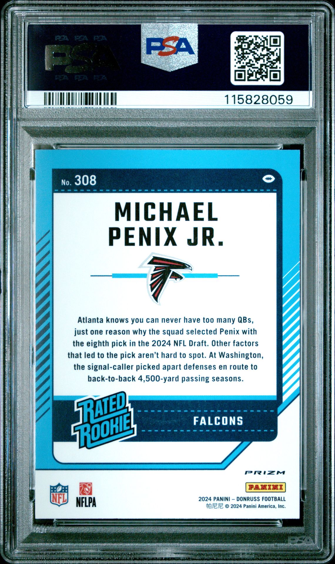 2024 Panini Donruss Michael Penix Jr. #308 (Optic Preview-Red Wave) Gem Mt 10 back