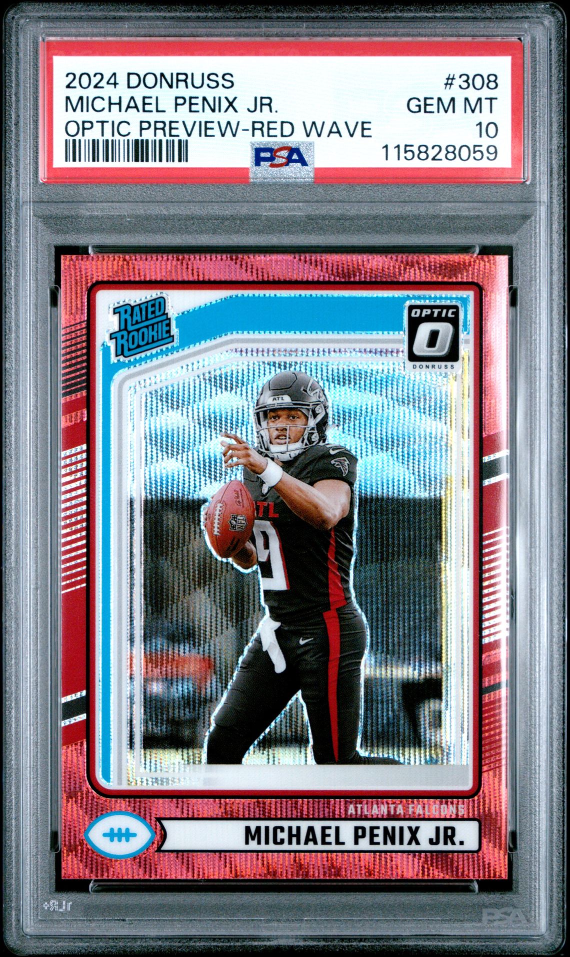 2024 Panini Donruss Michael Penix Jr. #308 (Optic Preview-Red Wave) Gem Mt 10 front