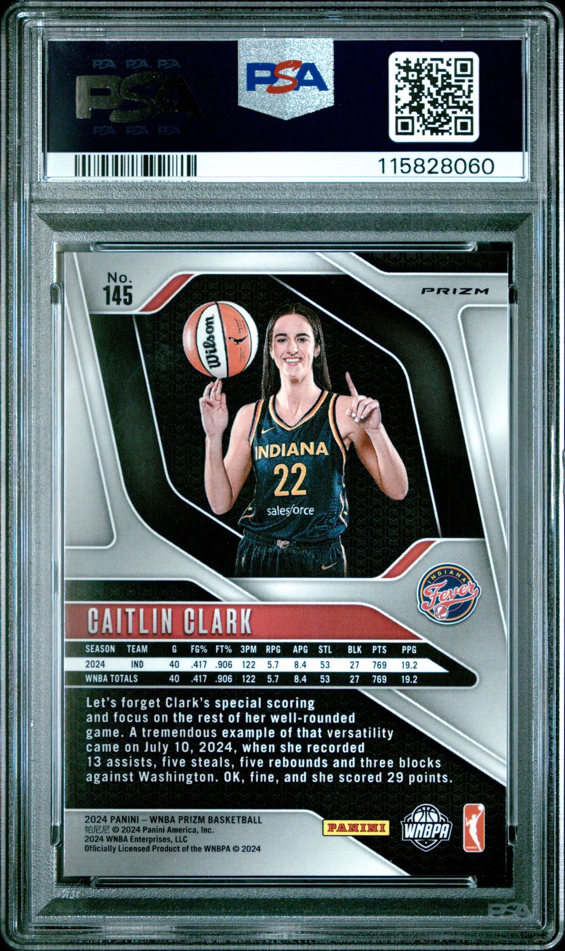 2024 Panini Prizm Wnba Caitlin Clark #145 (Orange Ice) Mint 9 back
