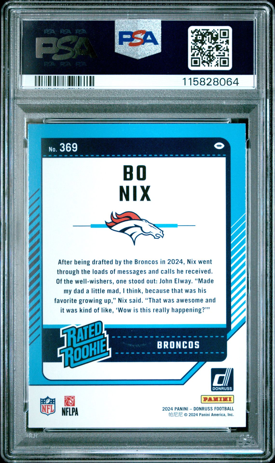 2024 Panini Donruss Bo Nix #369 Gem Mt 10 back