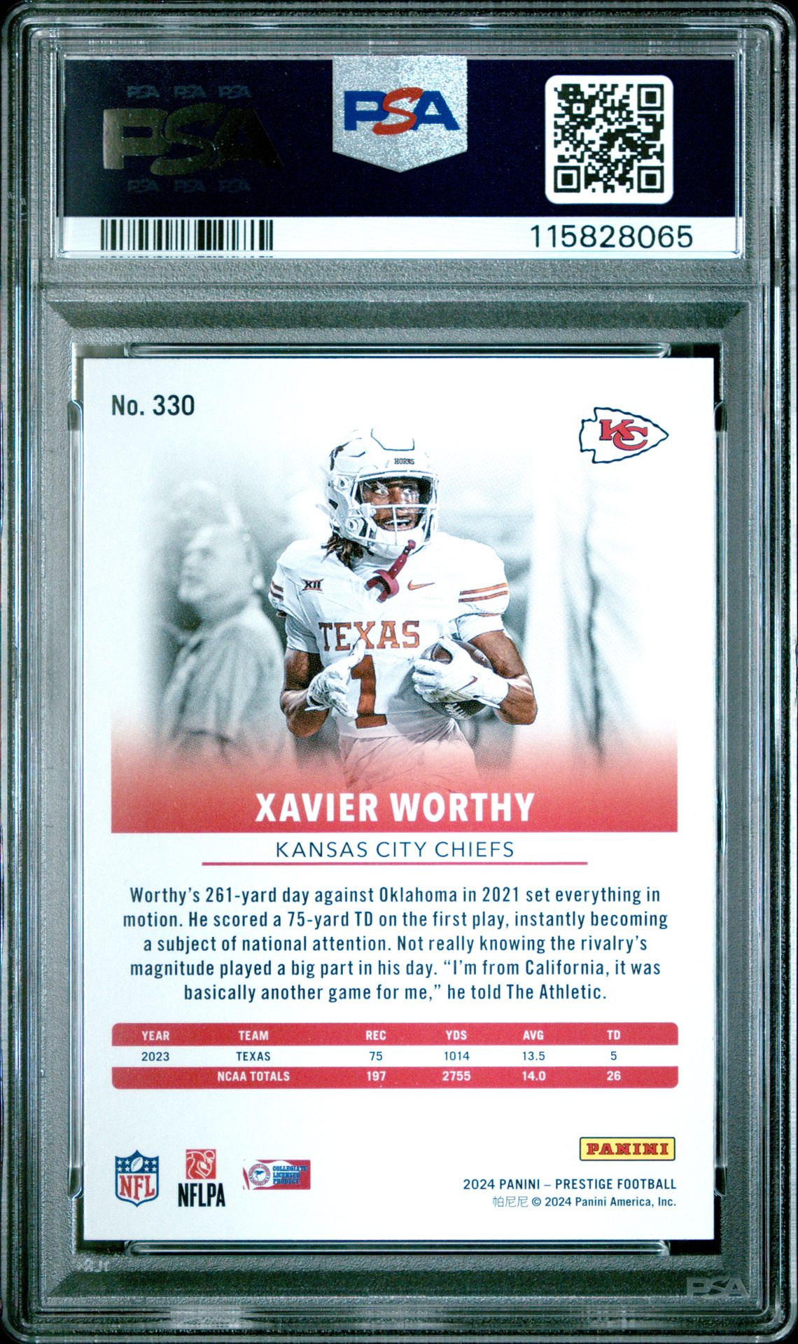 2024 Panini Prestige Xavier Worthy #330 Gem Mt 10 back