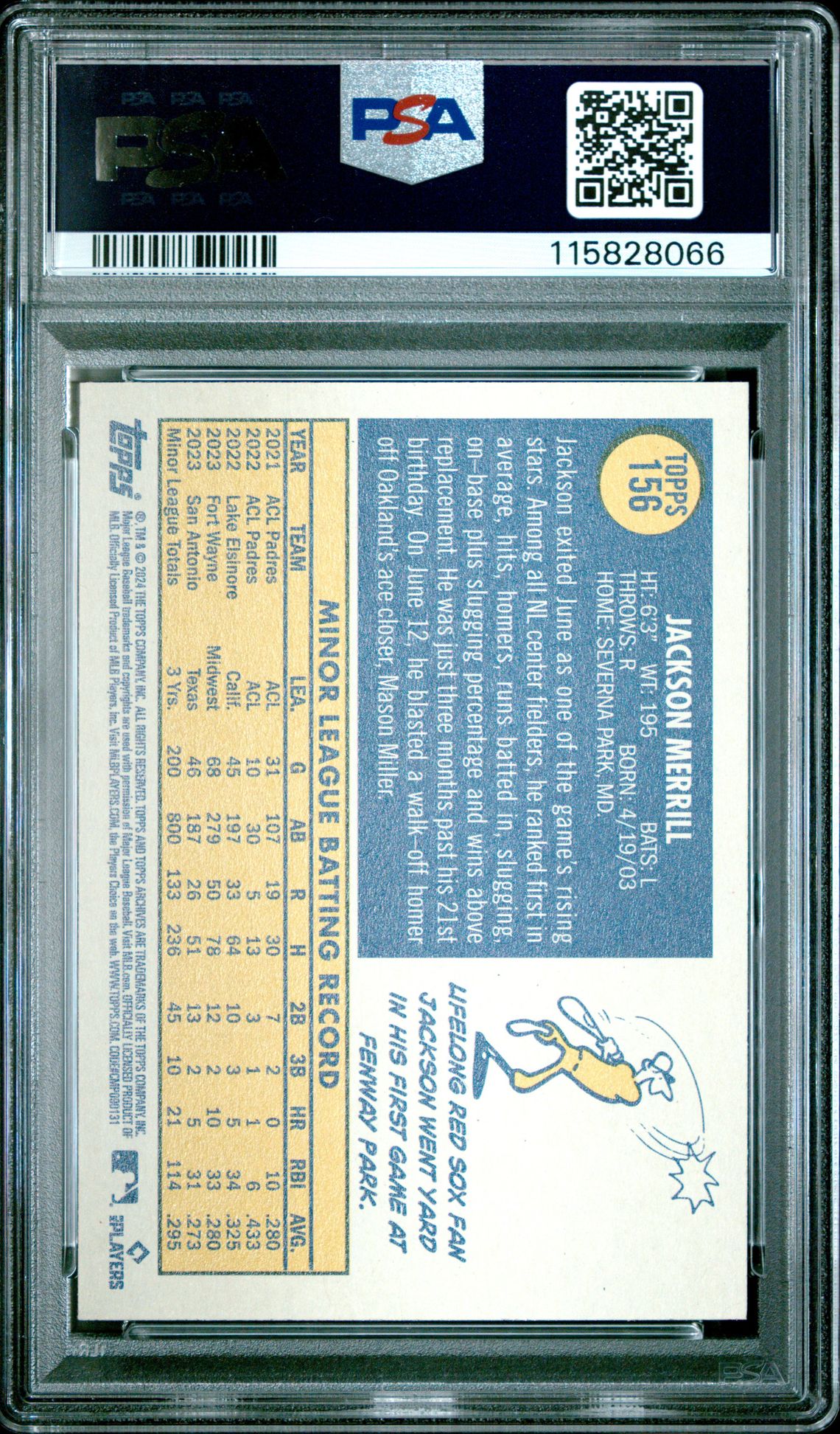 2024 Topps Archives Jackson Merrill #156 Mint 9 back