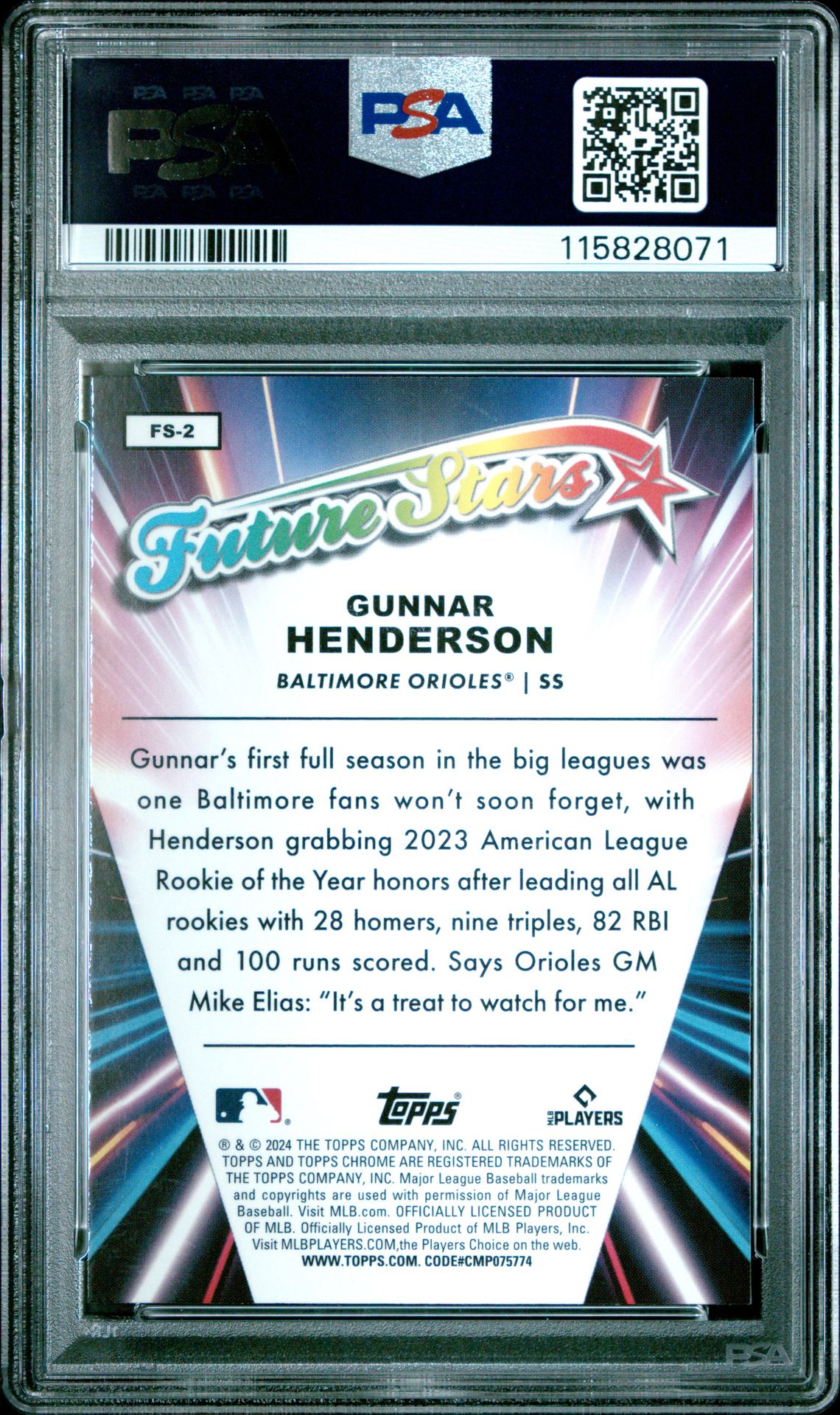 2024 Topps Chrome Future Stars Gunnar Henderson #Fs2 Gem Mt 10 back