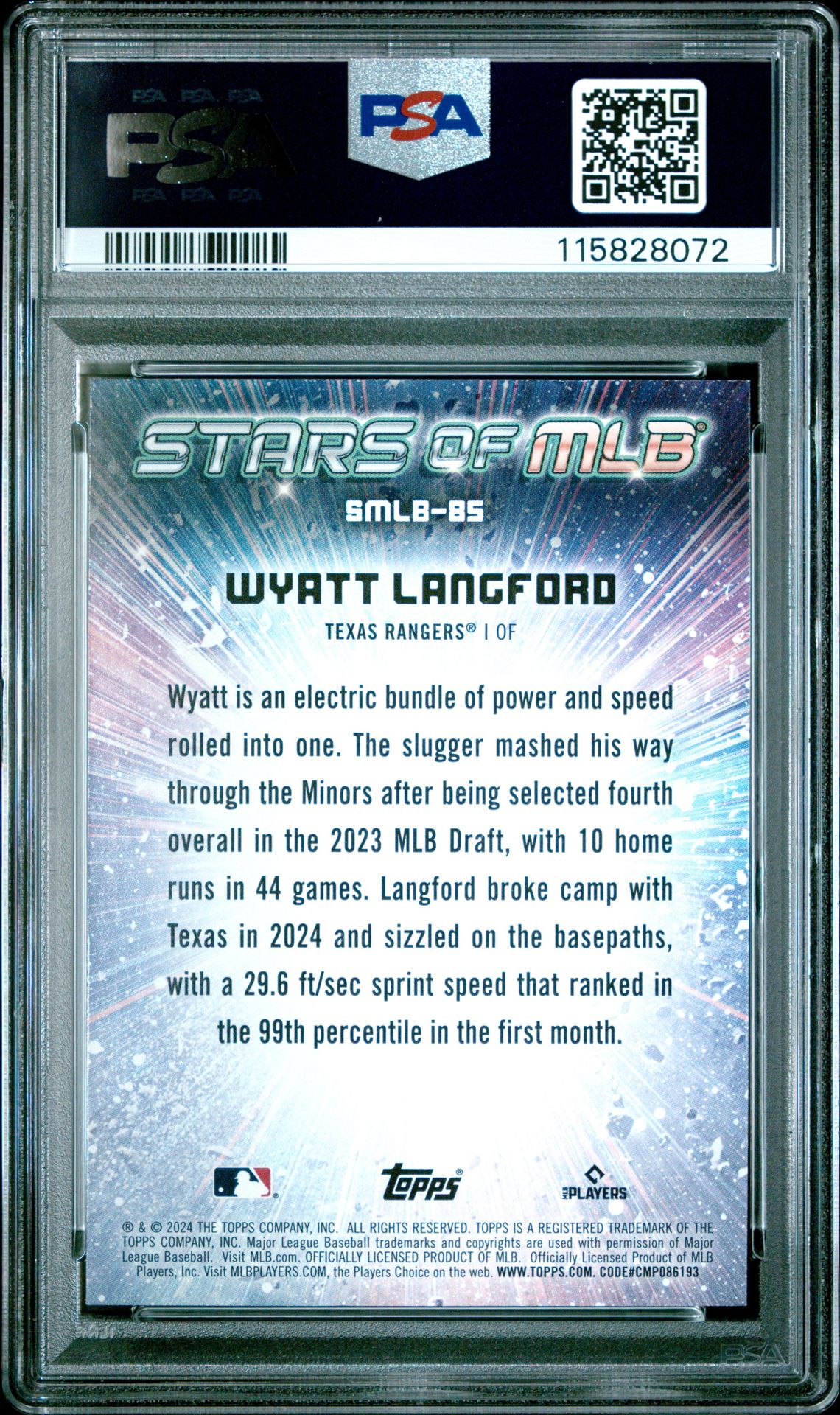 2024 Topps Stars Of Mlb Wyatt Langford #Smlb85 (Update) Gem Mt 10 back
