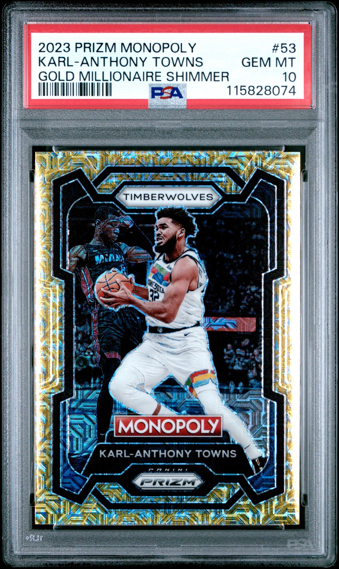 2023 Panini Prizm Monopoly Karl-Anthony Towns #53 (Gold Millionaire Shimmer) Gem Mt 10 front