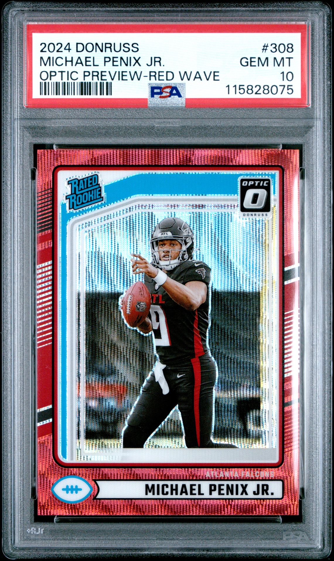 2024 Panini Donruss Michael Penix Jr. #308 (Optic Preview-Red Wave) Gem Mt 10 front