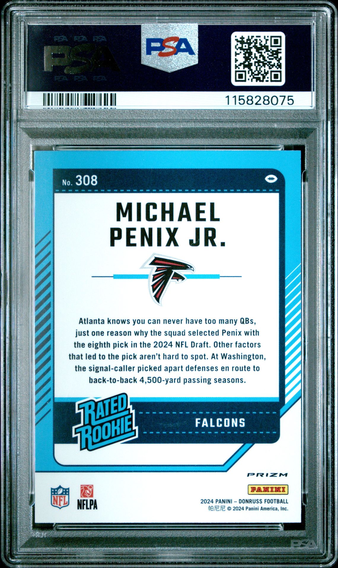 2024 Panini Donruss Michael Penix Jr. #308 (Optic Preview-Red Wave) Gem Mt 10 back