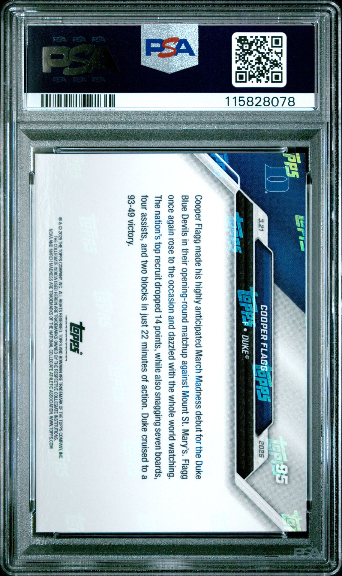 2024-25 Bowman U Now Cooper Flagg #95 Gem Mt 10 back