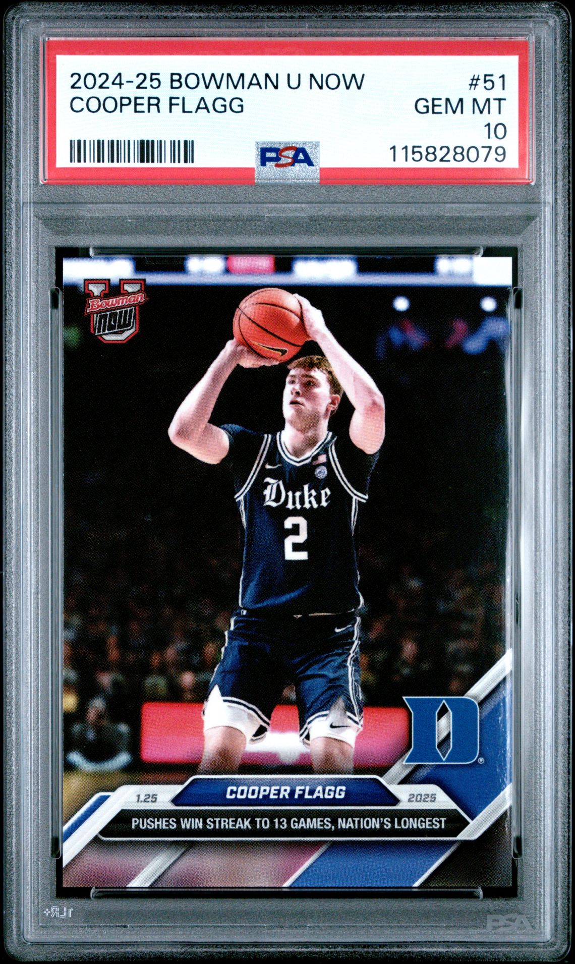 2024-25 Bowman U Now Cooper Flagg #51 Gem Mt 10 front