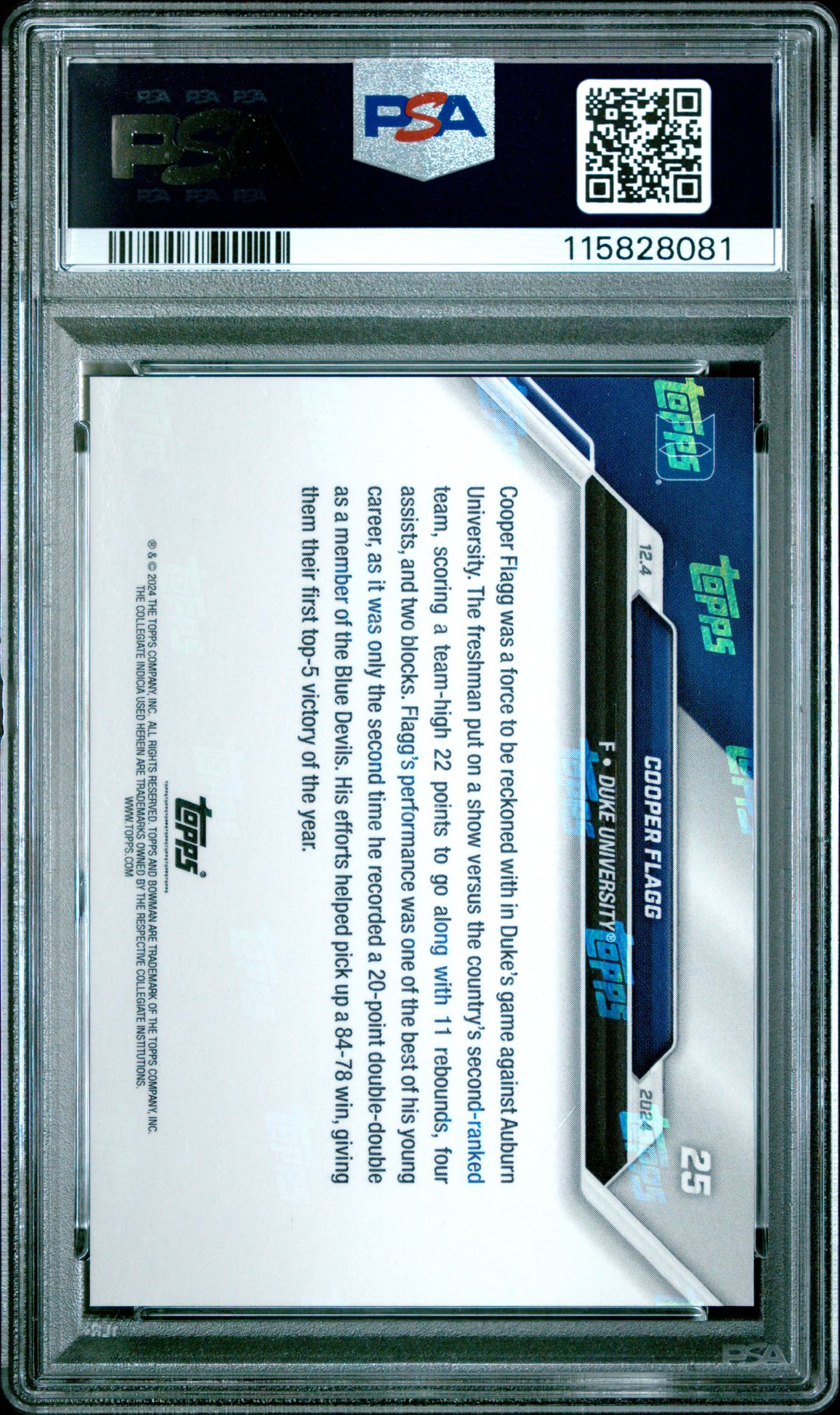 2024-25 Bowman U Now Cooper Flagg #25 Gem Mt 10 back