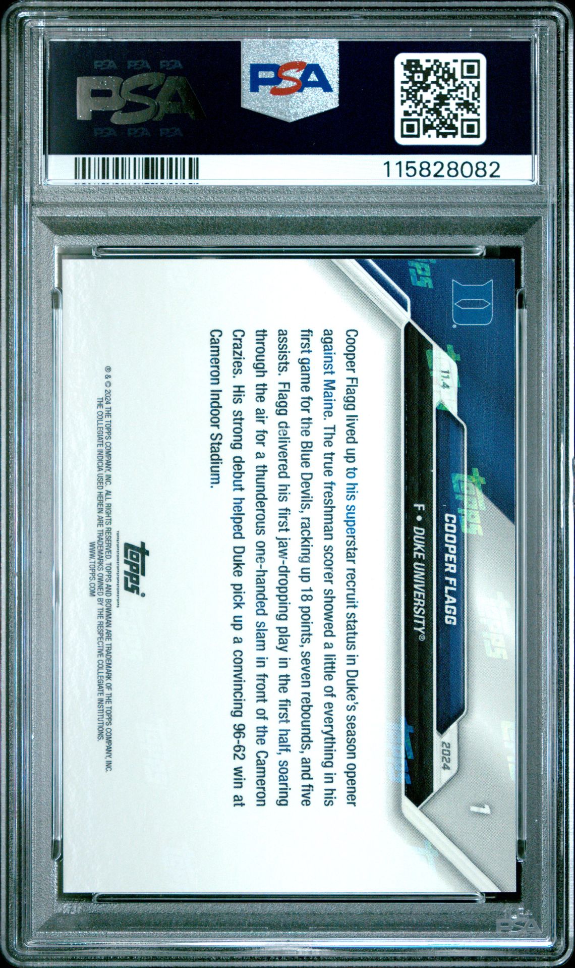 2024-25 Bowman U Now Cooper Flagg #1 Gem Mt 10 back