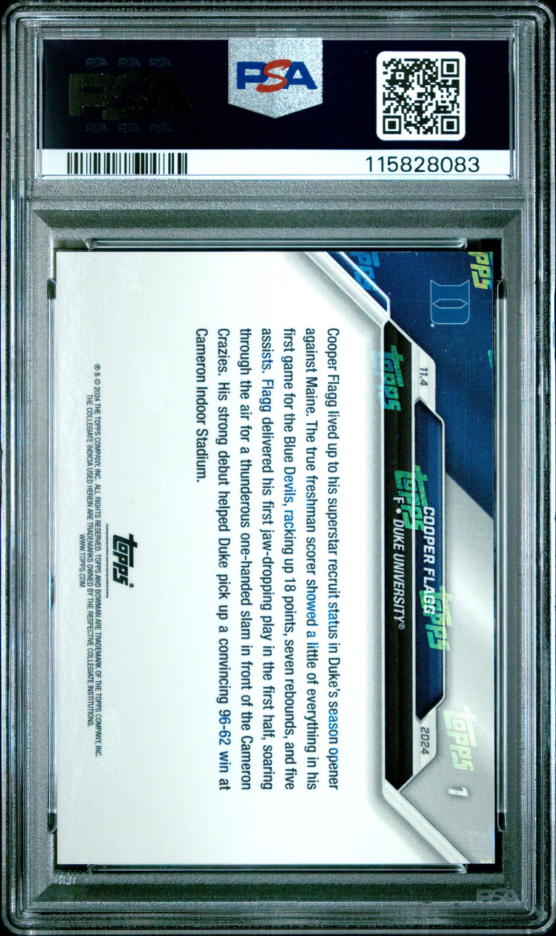 2024-25 Bowman U Now Cooper Flagg #1 Gem Mt 10 back