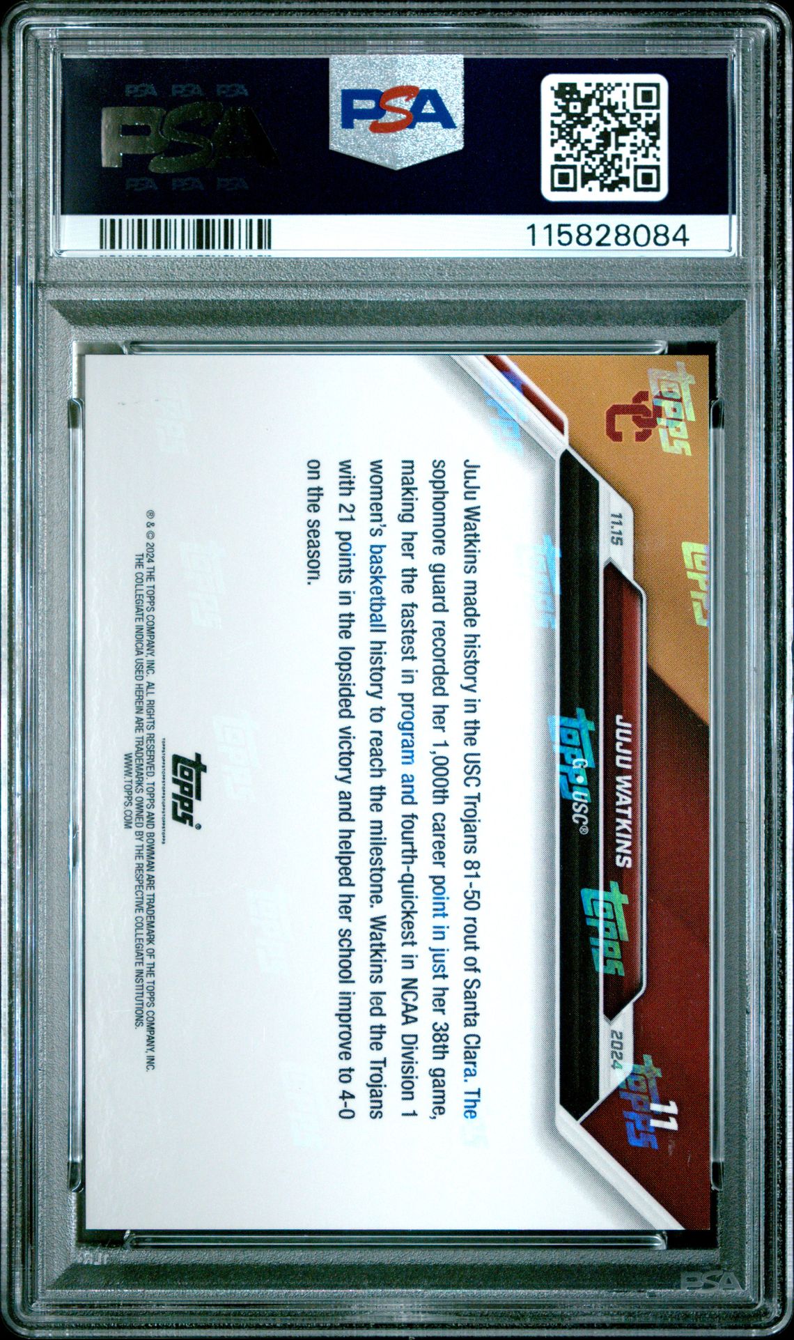 2024-25 Bowman U Now Juju Watkins #11 Gem Mt 10 back