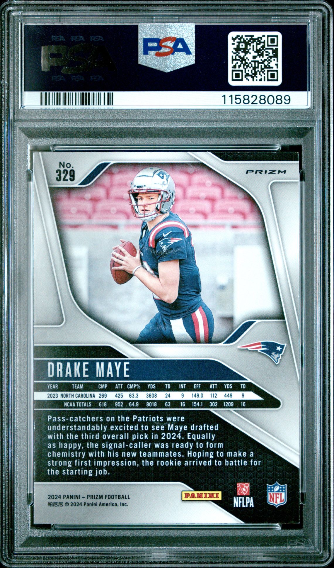 2024 Panini Prizm Drake Maye #329 (Disco Prizm) Mint 9 back