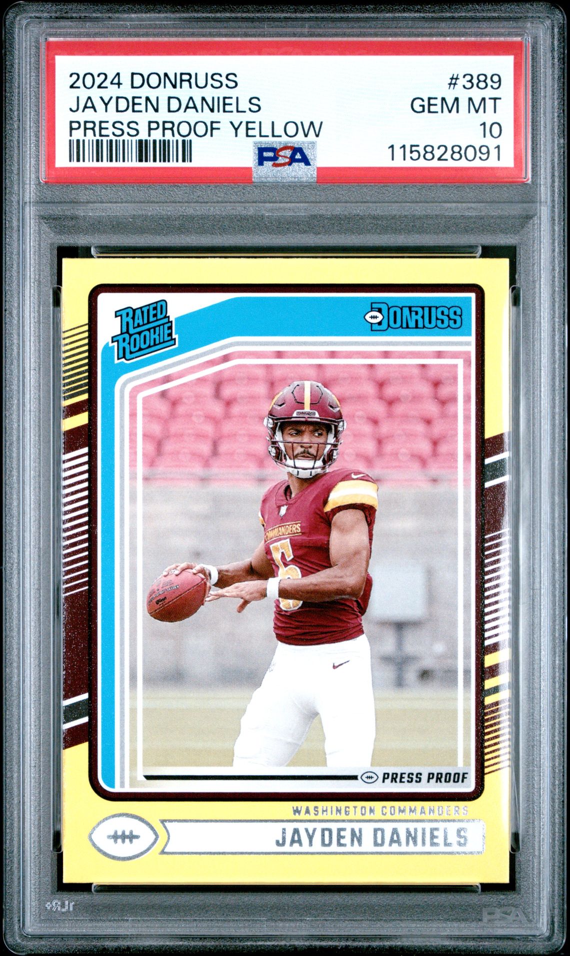 2024 Panini Donruss Jayden Daniels #389 (Press Proof Yellow) Gem Mt 10 front